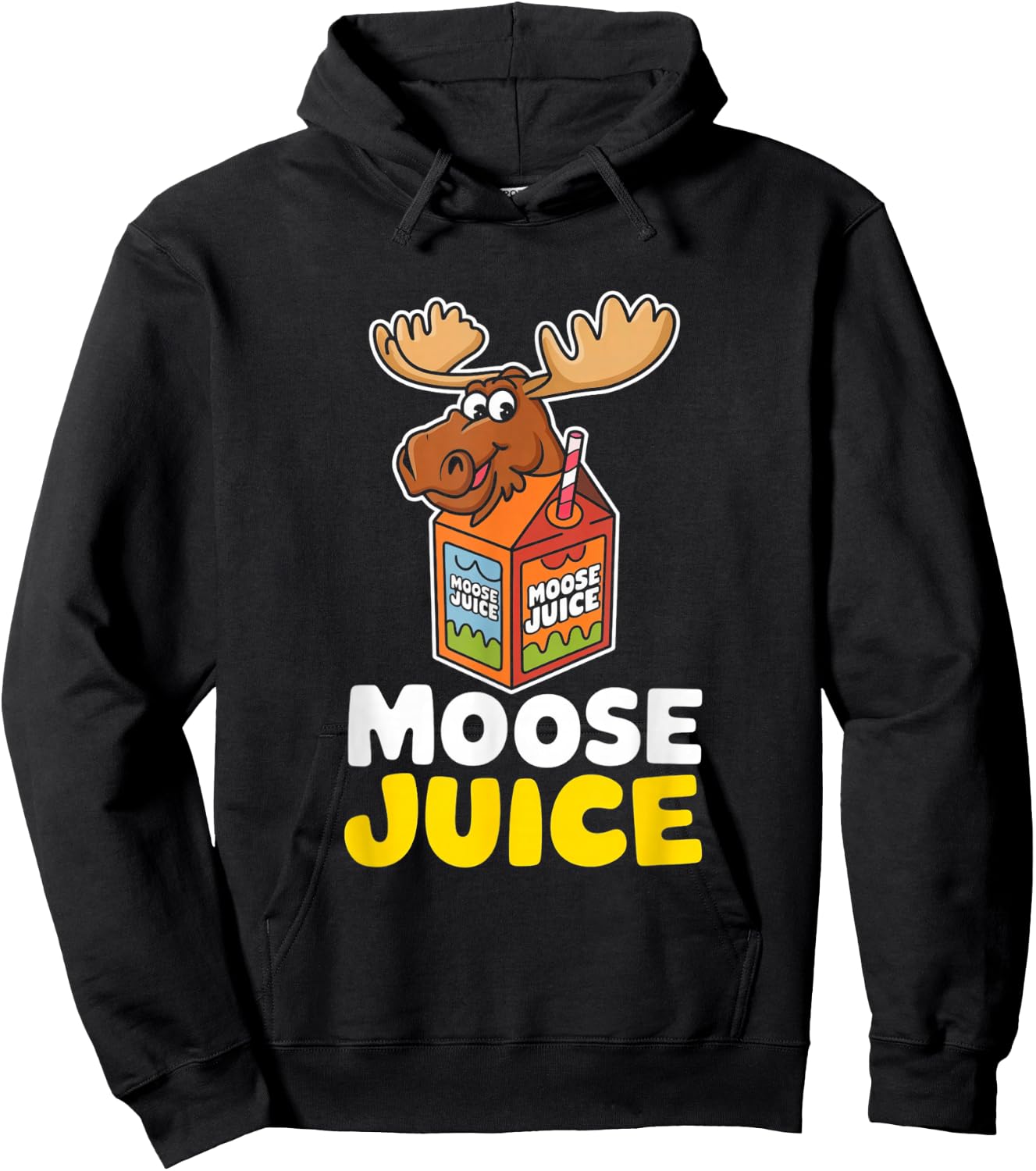 Bright and Cheerful Moose Juice Cartoon Hoodie - Hoodie | Black