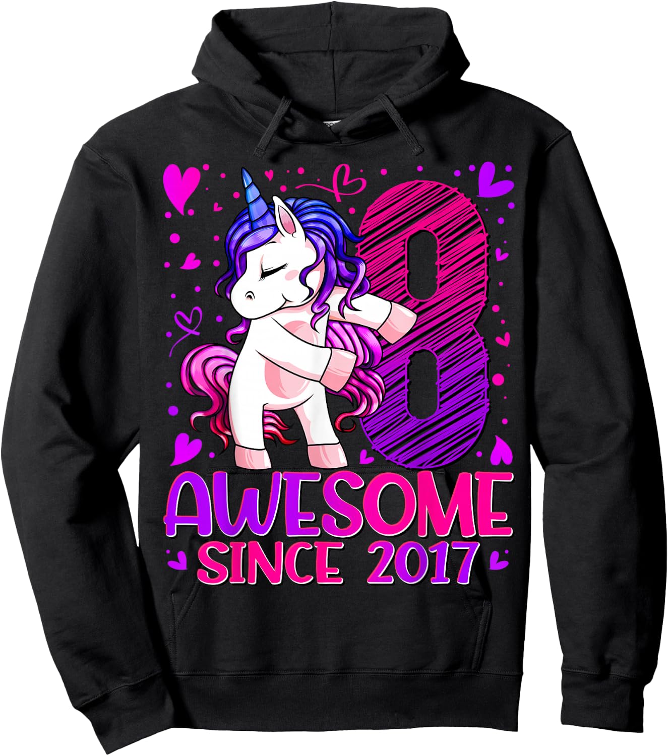 8 Year Old Unicorn Gifts For Girls 8th Birthday Girl Party Hoodie - Hoodie | Black