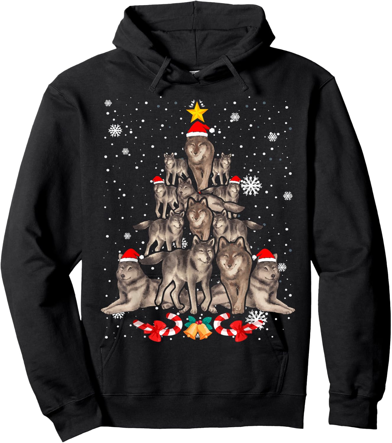 Wolfs Tree Christmas Sweater Xmas Pet Animal Wolf Lover Hoodie - Hoodie | Black