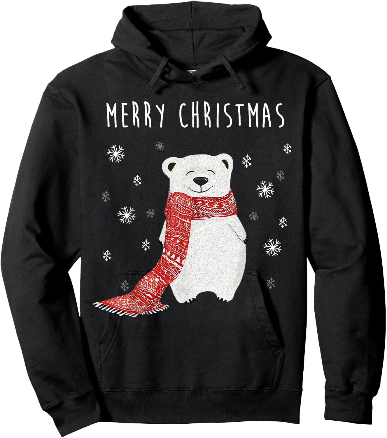 Cute Polar Bear Scarf Merry Christmas Xmas Holidays Gift Hoodie - Hoodie | Black