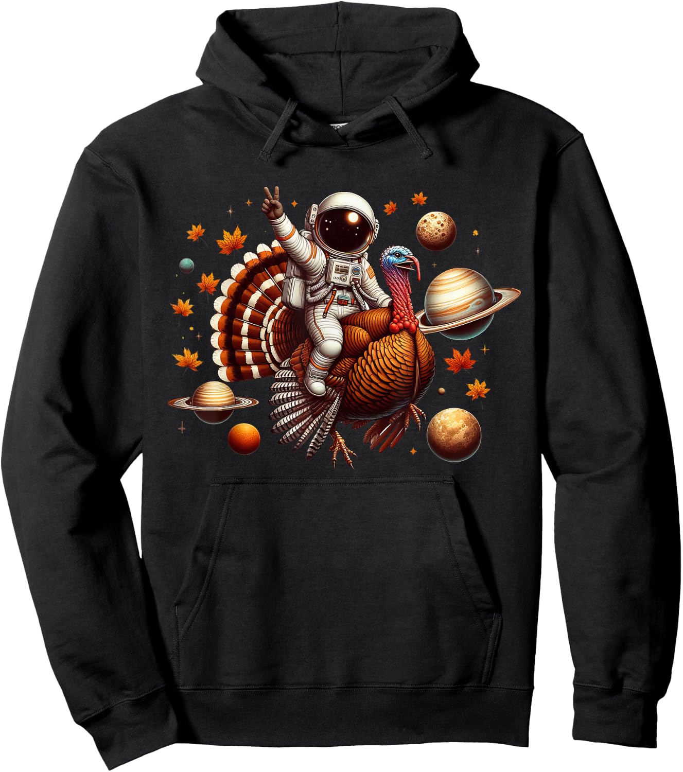 Funny Astronaut Turkey Space Thanksgiving Kids Hoodie - Hoodie | Black