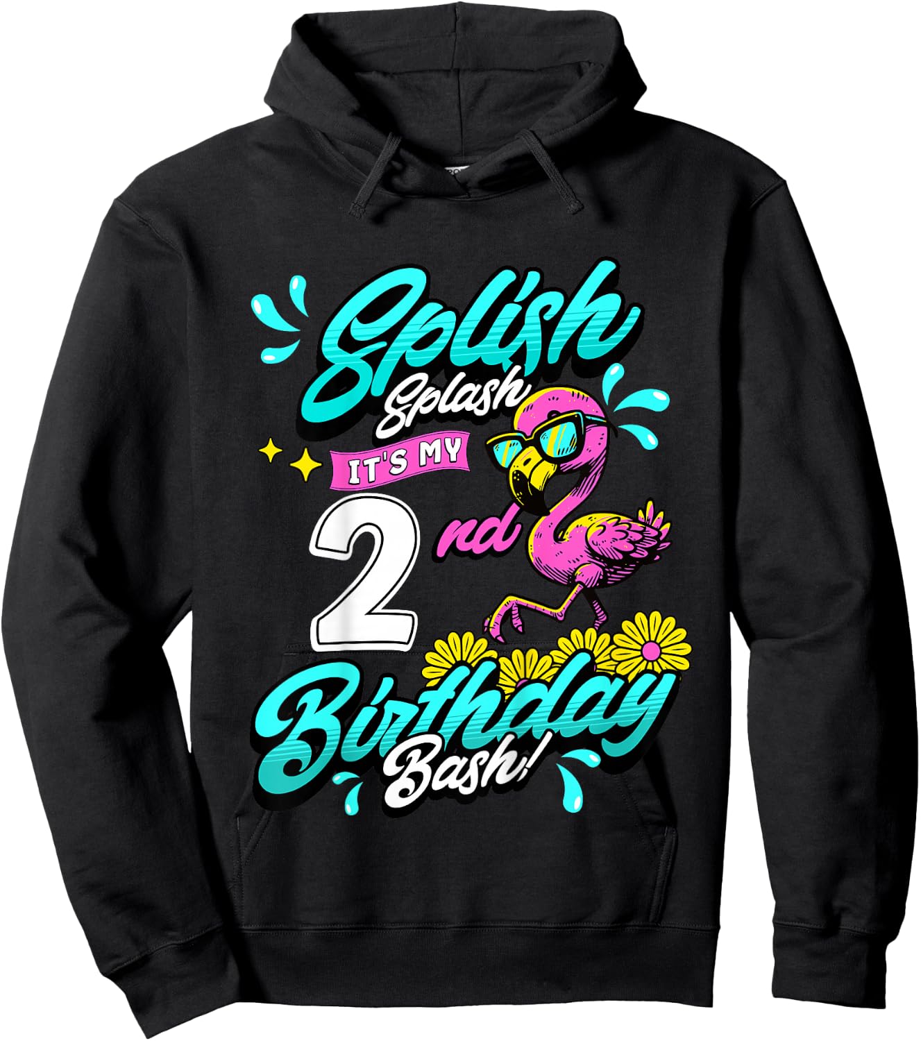 Kids Splish Splash 2nd Birthday Flamingo Pool Party 2 Years Old Hoodie - Hoodie | Black