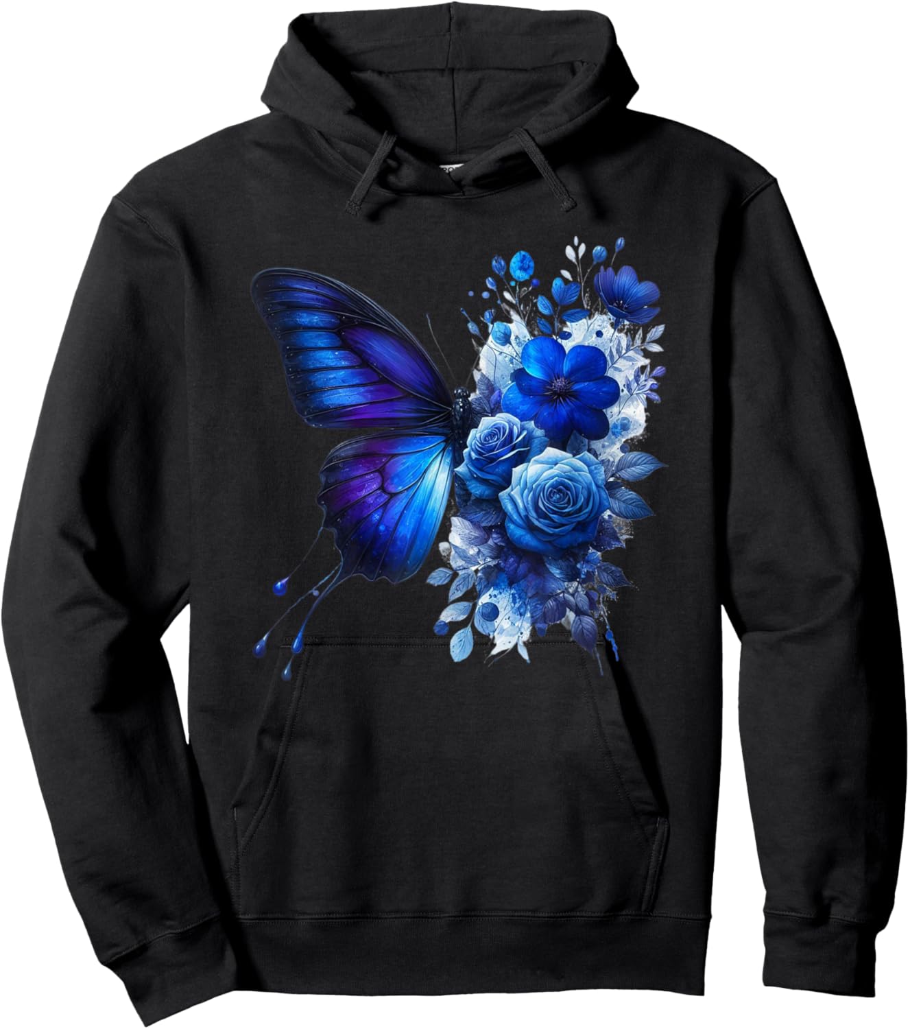 Butterfly Flowers Floral Vintage Butterflies Mom Blue Roses Hoodie - Hoodie | Black