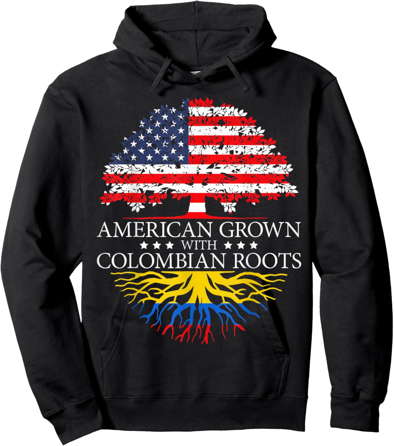 American Grown with Colombian Roots USA Flag Hoodie - Hoodie | Black