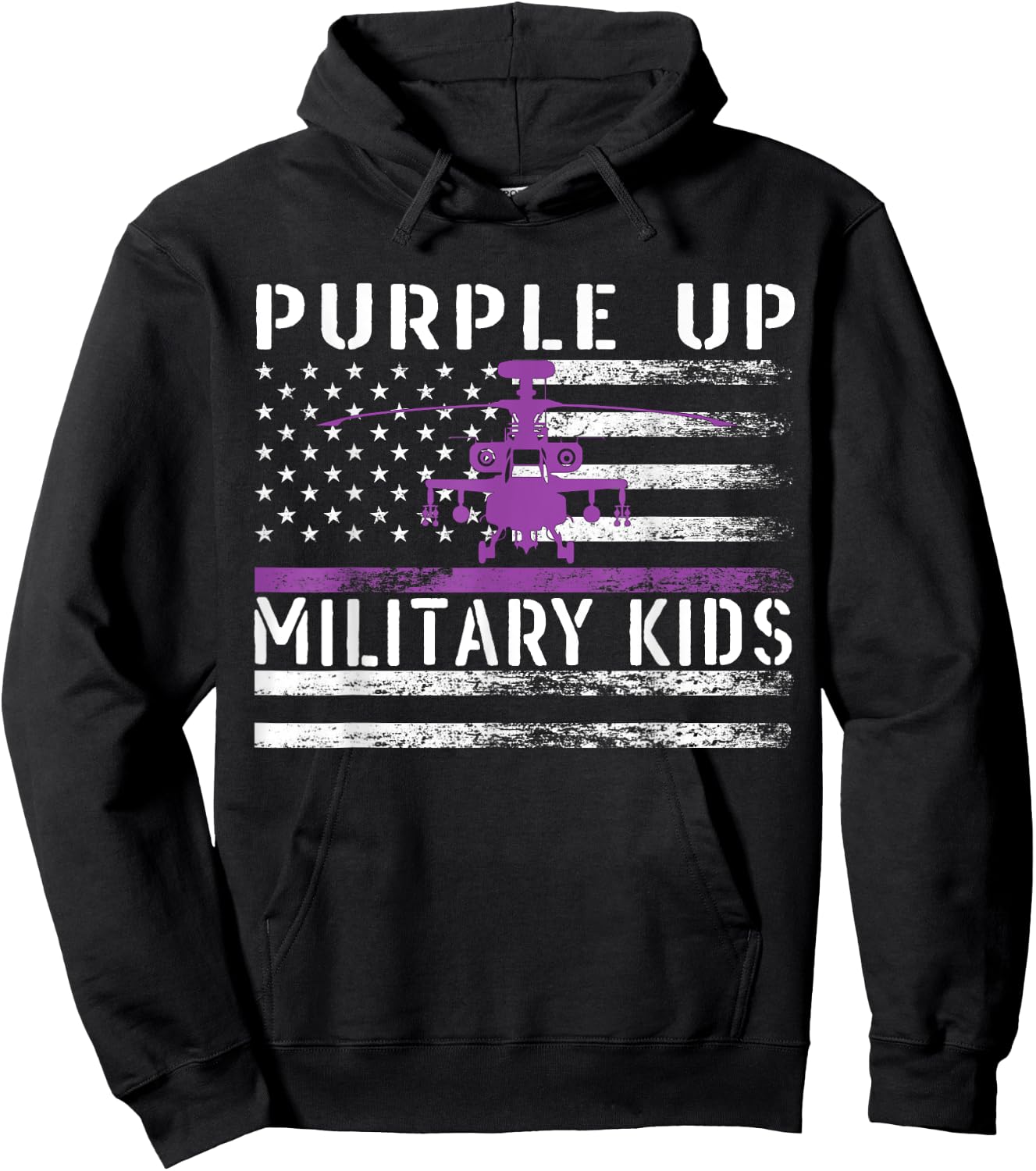 Purple Up Military Kids Helicopter Pilot Military Child Flag Hoodie - Hoodie | Black