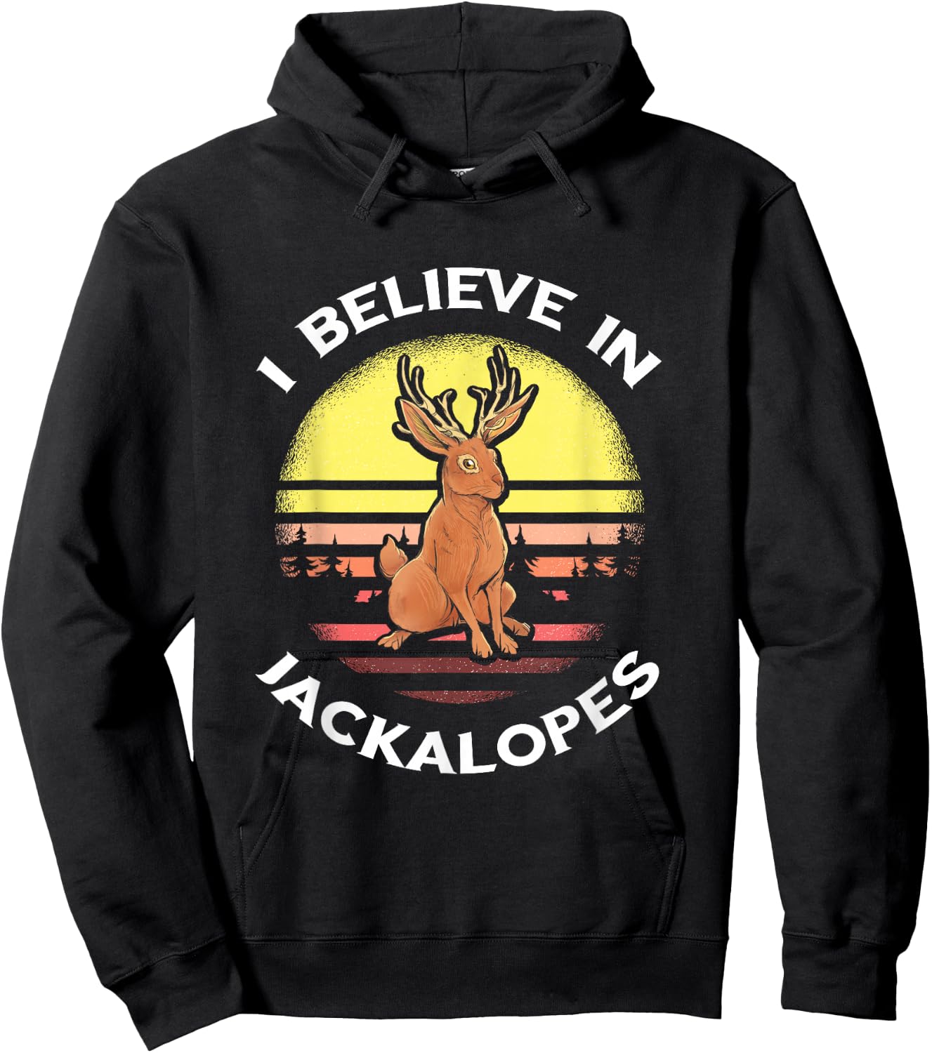 Jackrabbit Retro Jackalope I Believe in Cryptozoology Hoodie - Hoodie | Black