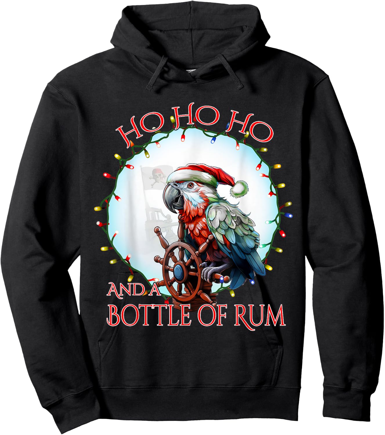 Funny Santa Pirate Parrot Ho Ho Ho Bottle of Rum Hoodie - Hoodie | Black