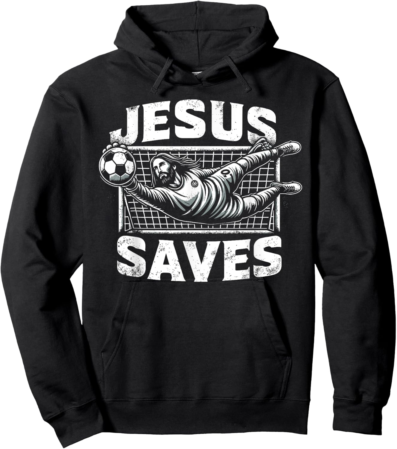 Vintage Jesus Saves Soccer Goalie Hoodie - Hoodie | Black
