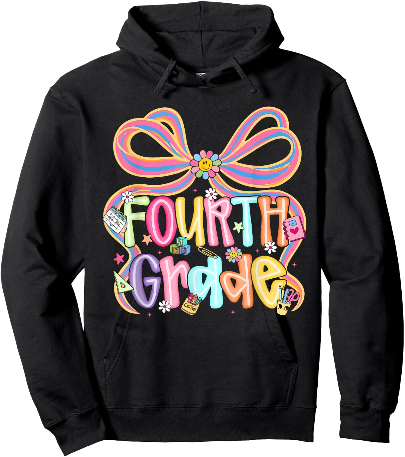 Preppy Fourth Grade Back to School Coquette Bow Teacher Kids Hoodie - Hoodie | Black