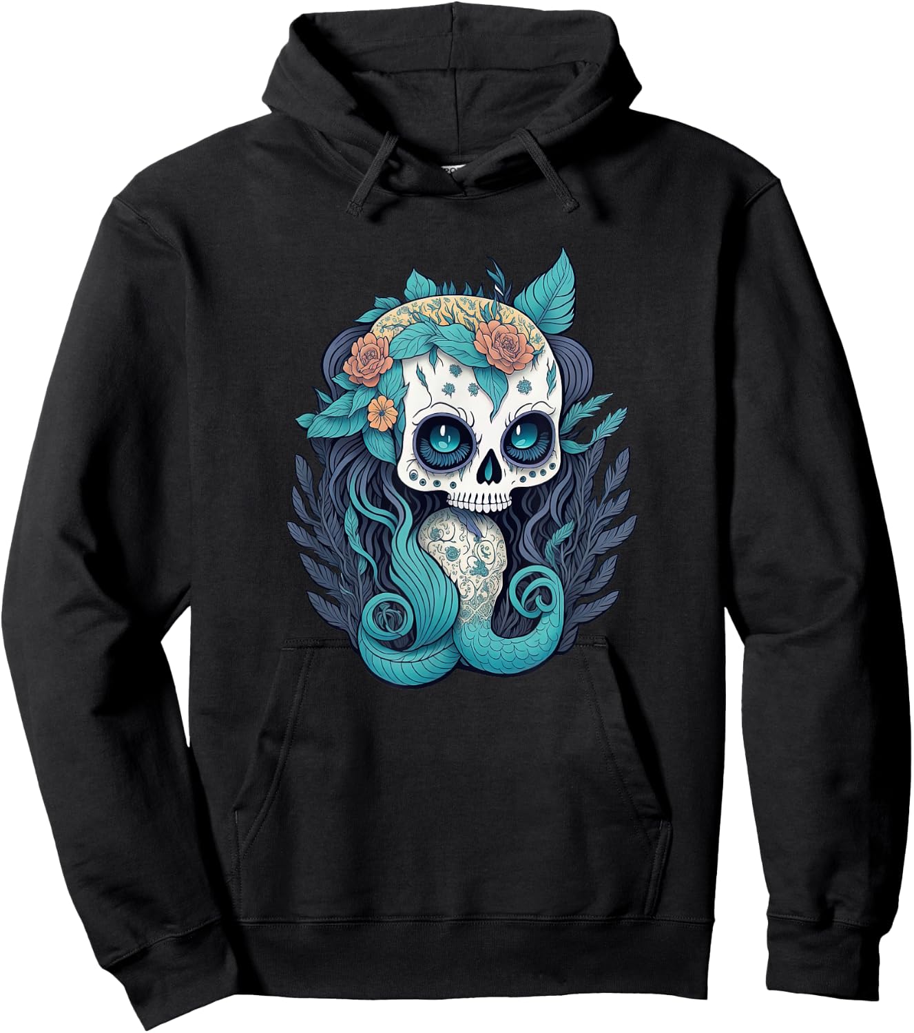Sugar Skull Mermaid, Ocean Lover (Dia De Los Muertos) Hoodie - Hoodie | Black