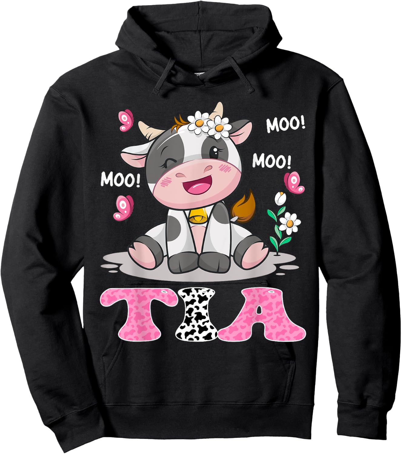 Tia Cute Cow Moo Moo Farmer Birthday Family Matching Hoodie - Hoodie | Black