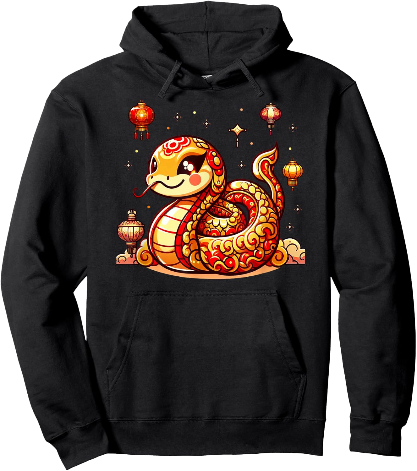 Cute Kawaii Red Gold Snake Chinese Lunar New Year Lucky Hoodie - Hoodie | Black