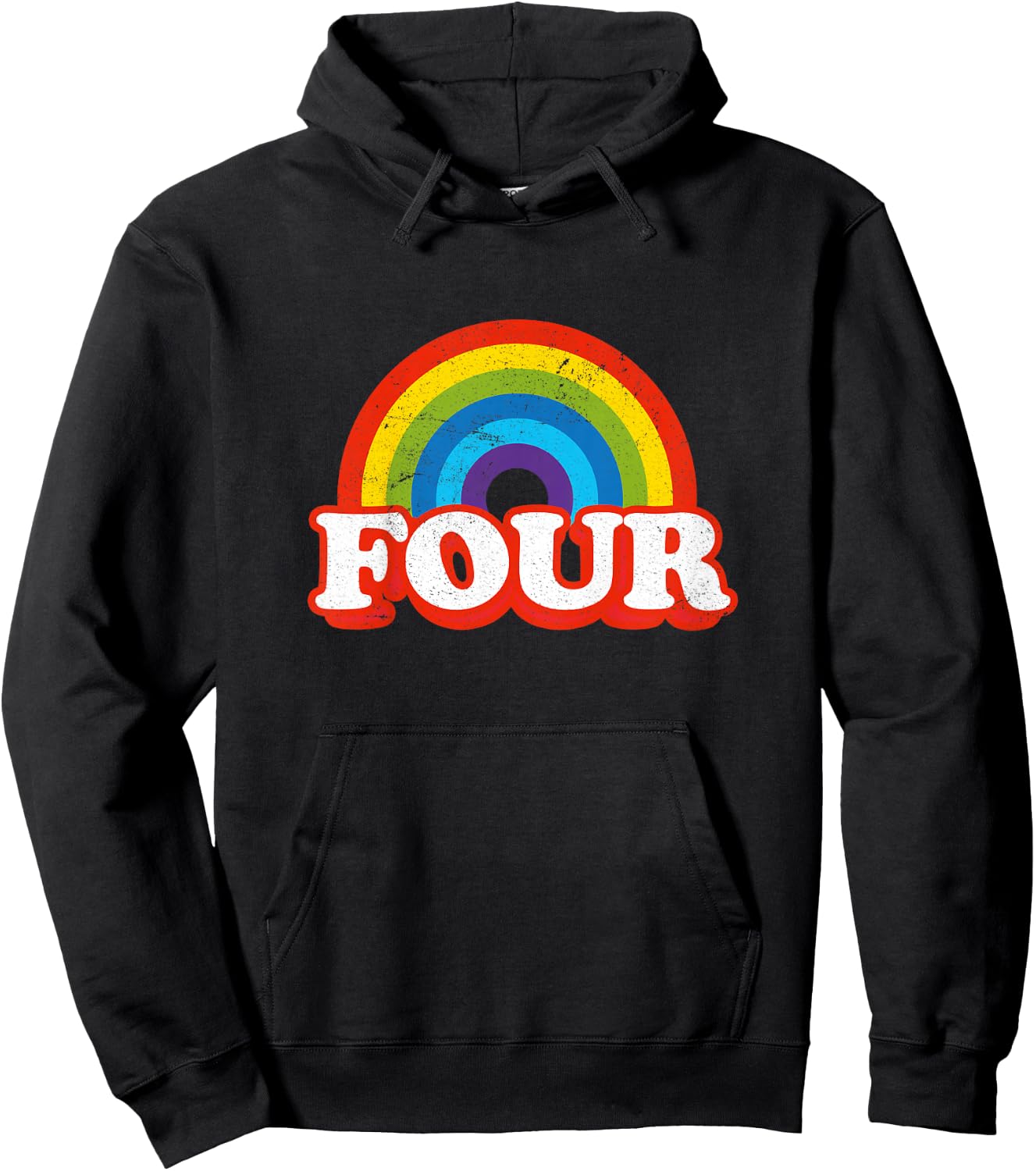 Four Vintage Retro Rainbow 4 Years Old 4th Birthday Hoodie - Hoodie | Black