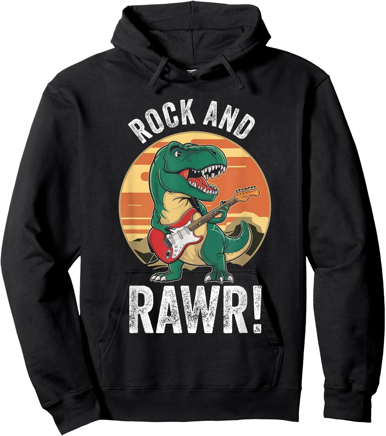 Rock and Rawr Cute T Rex Rocker Rock n Roll Trex Guitar Hoodie - Hoodie | Black