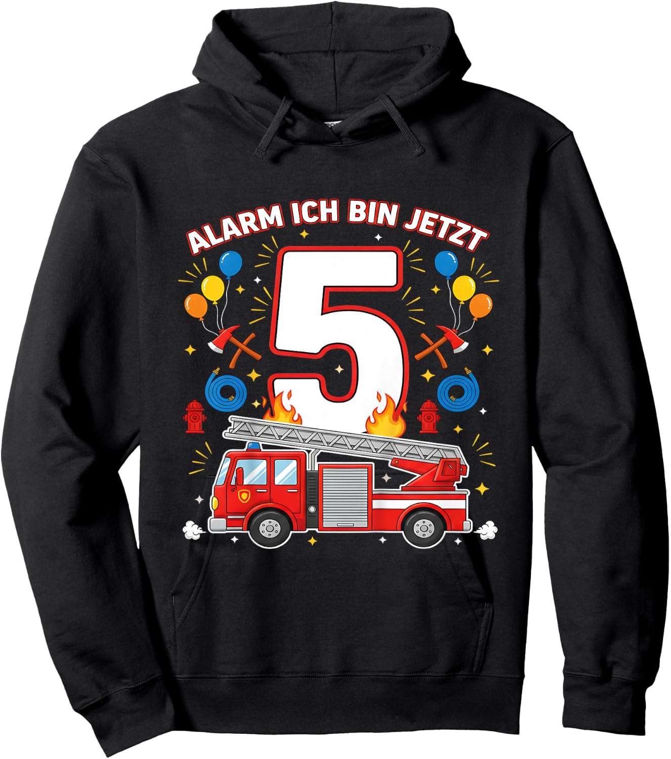 Alarm Ich Bin Jetzt 5 Feuerwehr Auto Kinder Geburtstag Hoodie - Hoodie | Black