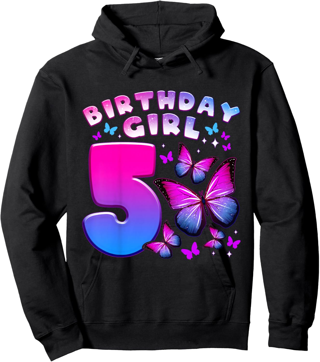 Birthday Girl 5 Years Old Butterfly Number 5 Hoodie - Hoodie | Black