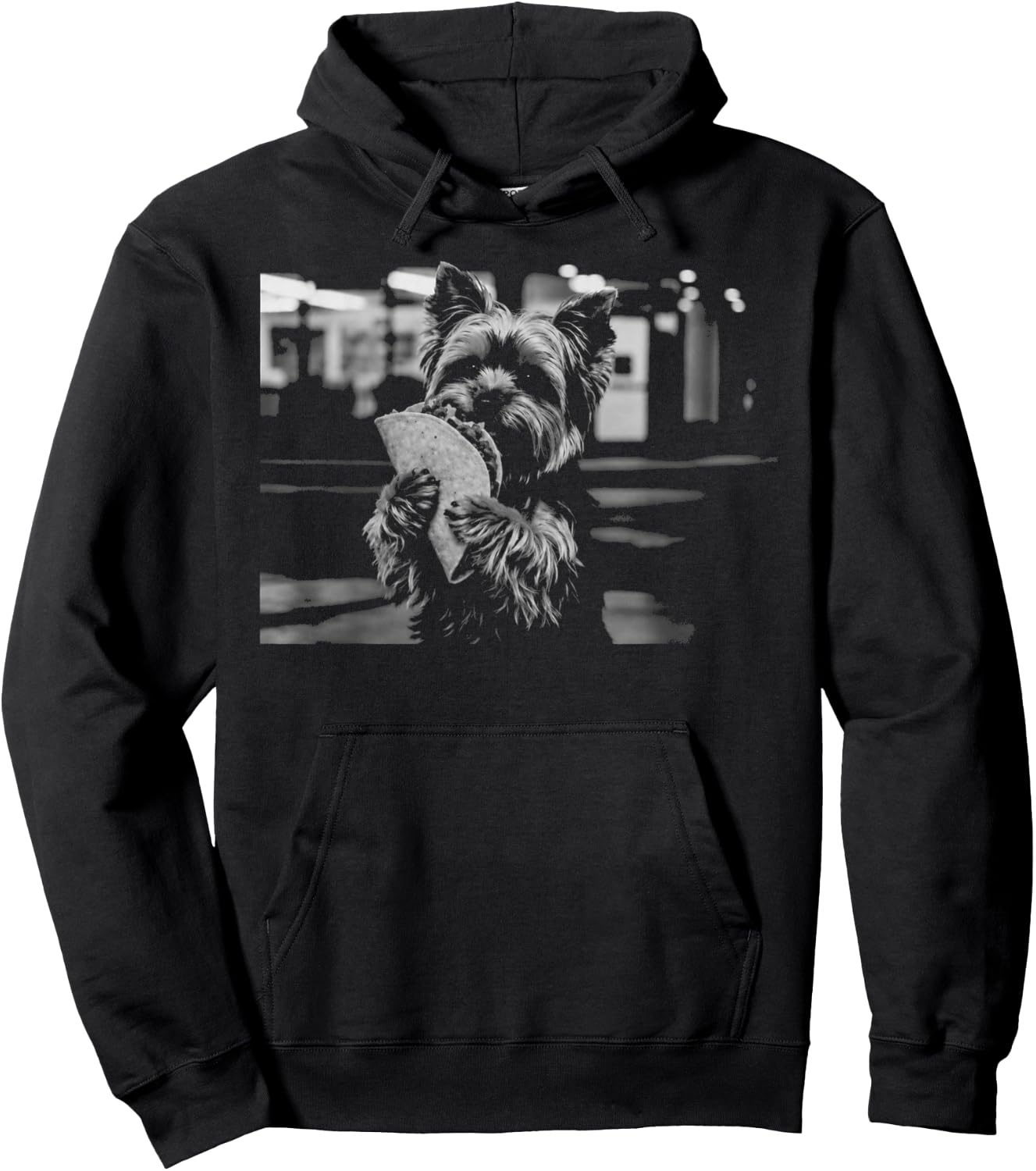 Yorkie Eating Taco Lover Graphic Funny Retro Dog Meme Hoodie - Hoodie | Black