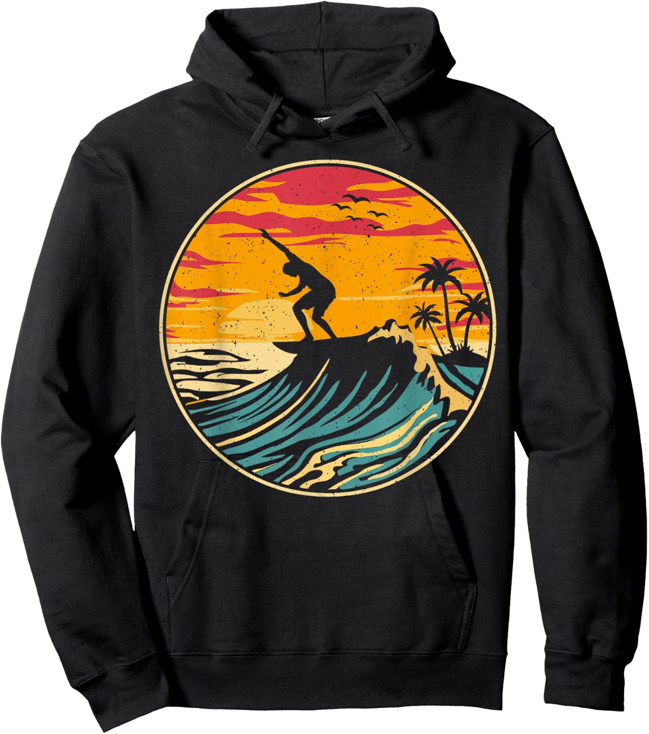 Beach Surfing Surfboard Vintage Surfer Retro Beach Surf Hoodie - Hoodie | Black