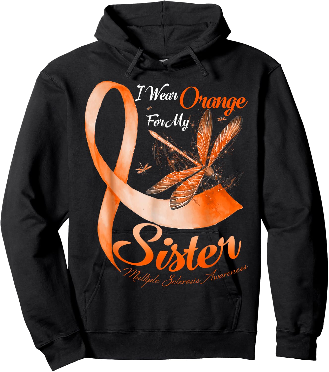 I Wear Orange For My Sister MS Dragonfly Multiple Sclerosis Hoodie - Hoodie | Black