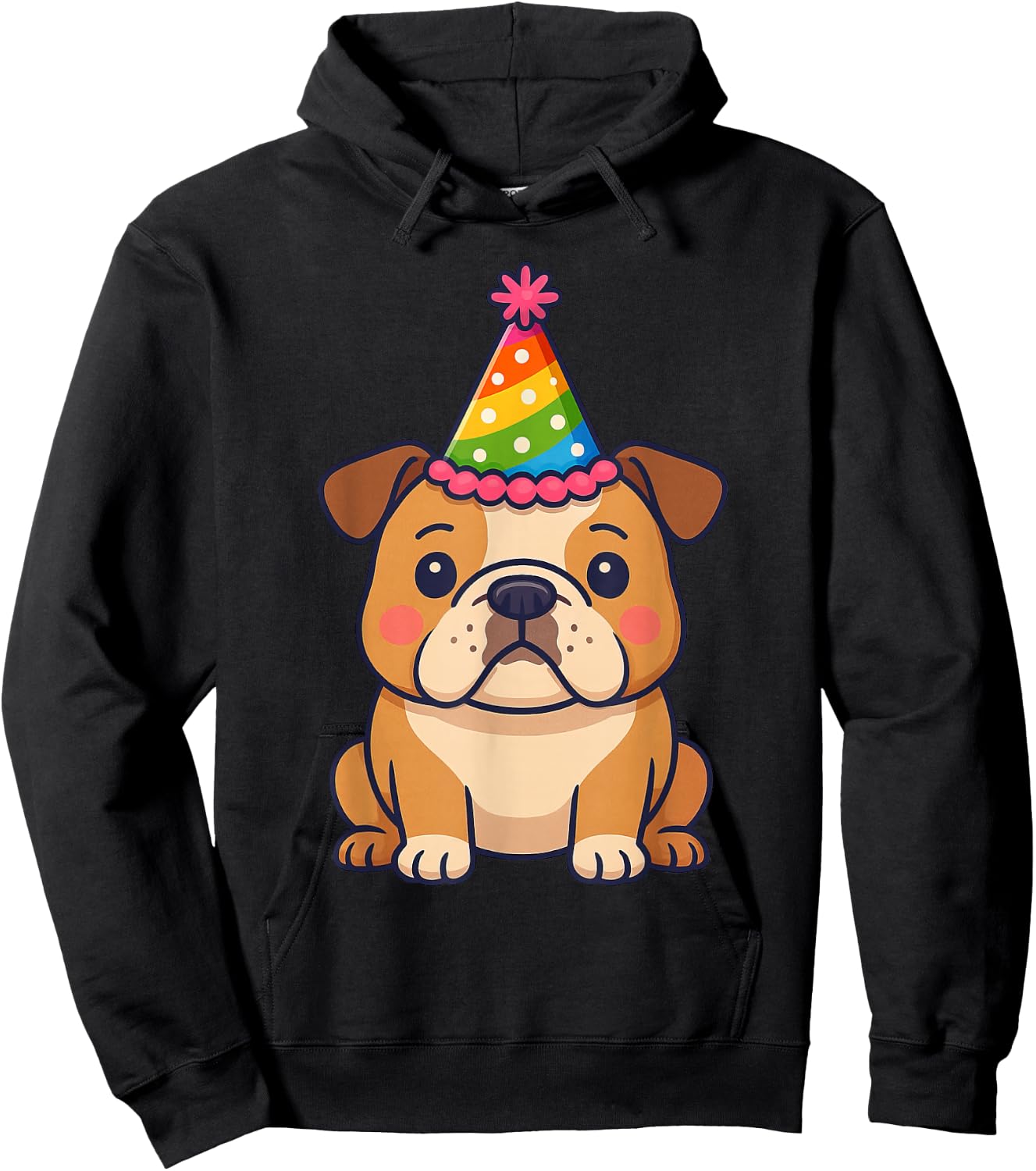 Anime Kawaii English Bulldog Dog Birthday Party Hat Hoodie - Hoodie | Black