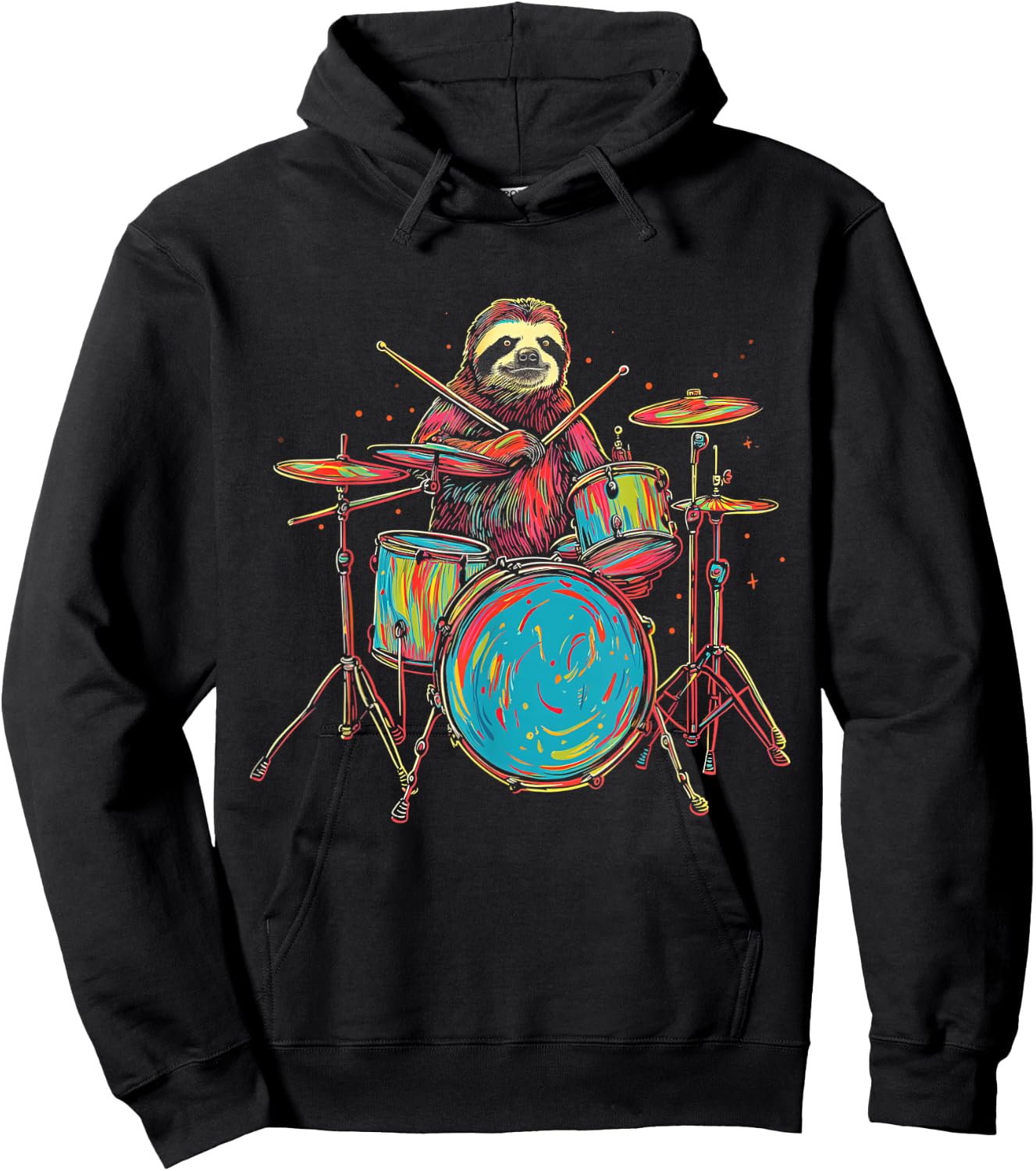 Sloth Plays Drums Funny Drumming Animal Drummer Hoodie - Hoodie | Black