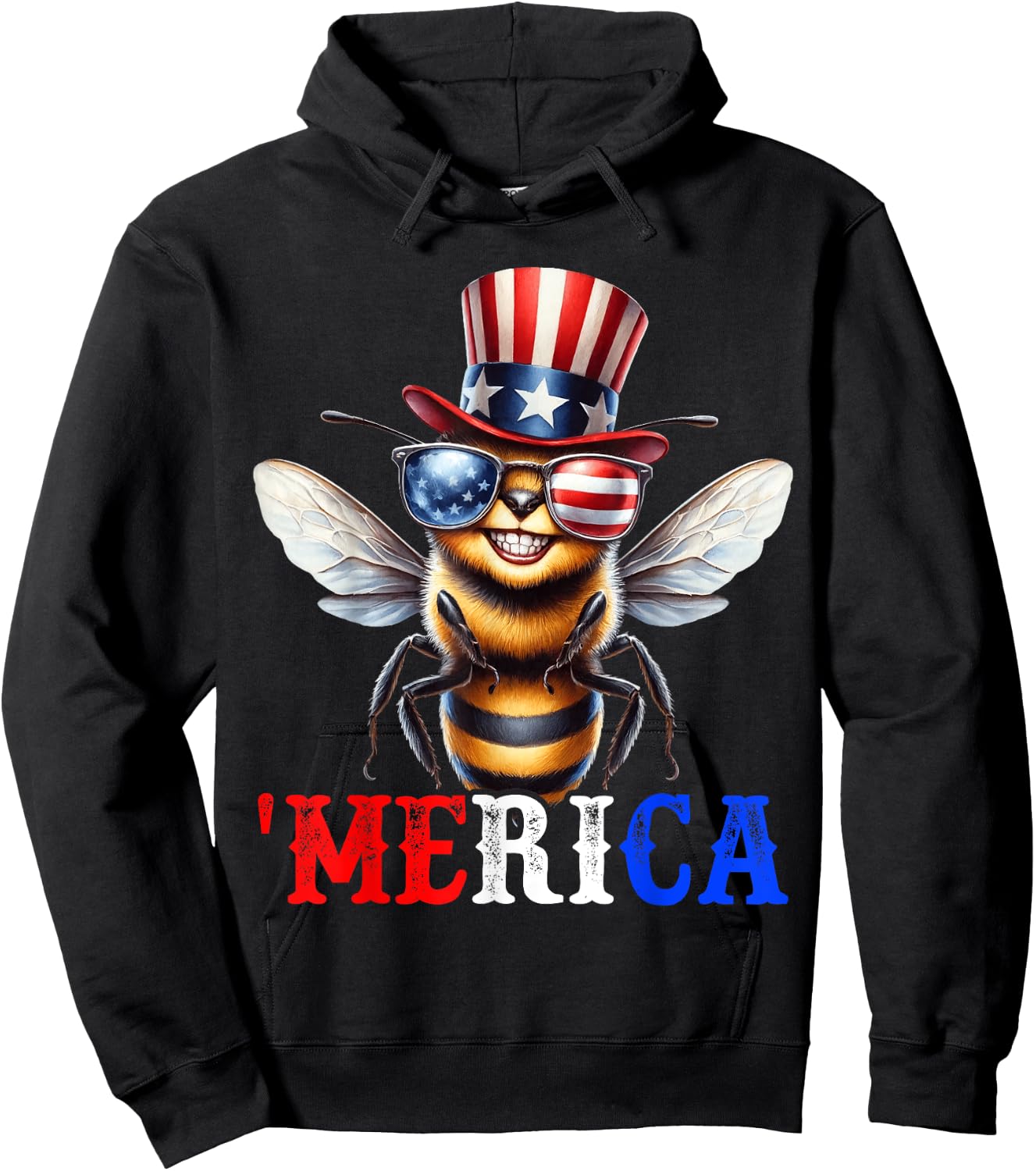 Merica Bee Patriotic 4th of July Beekeeper Funny Men Women Hoodie - Hoodie | Black
