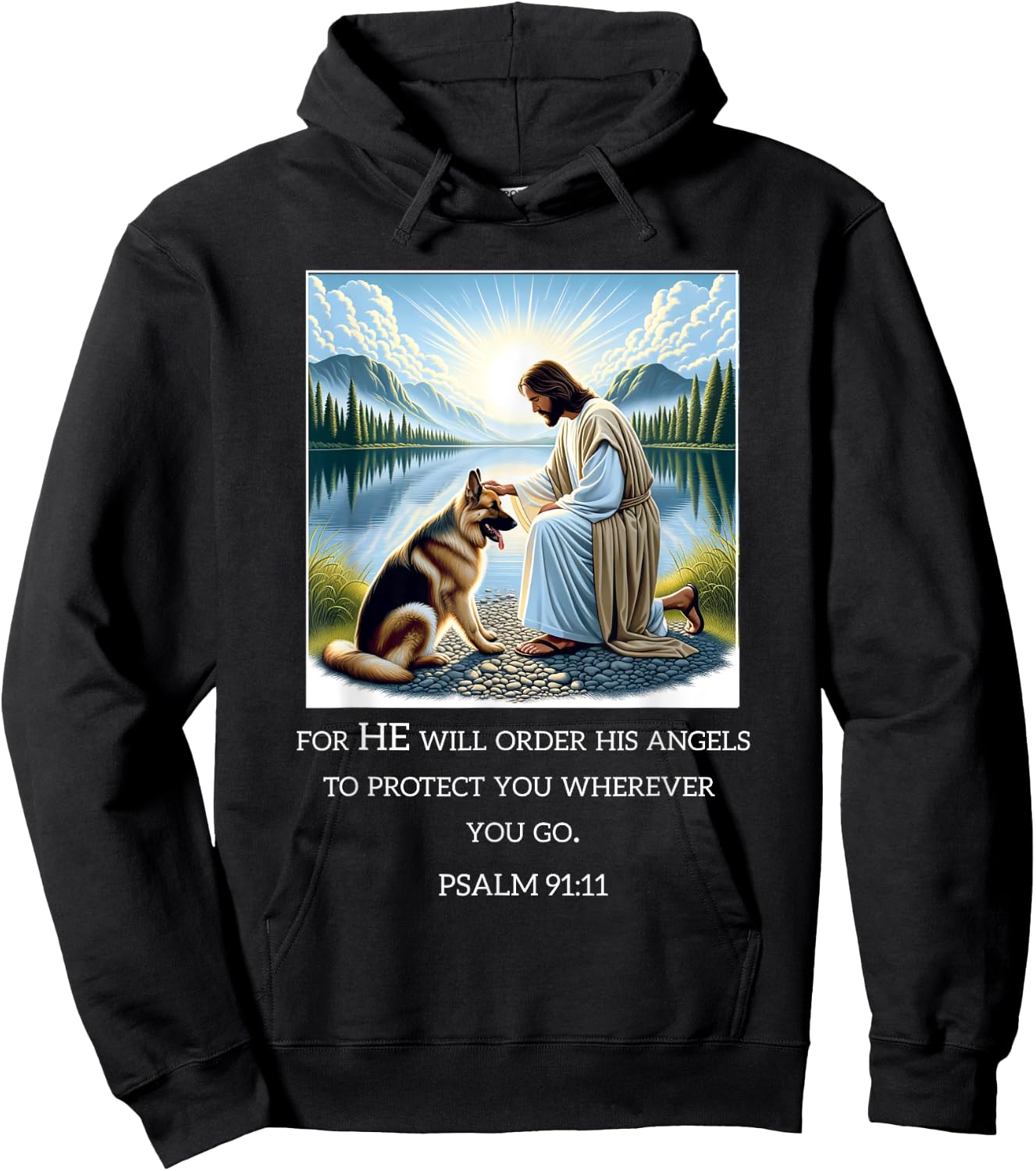 Jesus with Dogs Psalm 99 11- Jesus and a German Shepherd Hoodie - Hoodie | Black