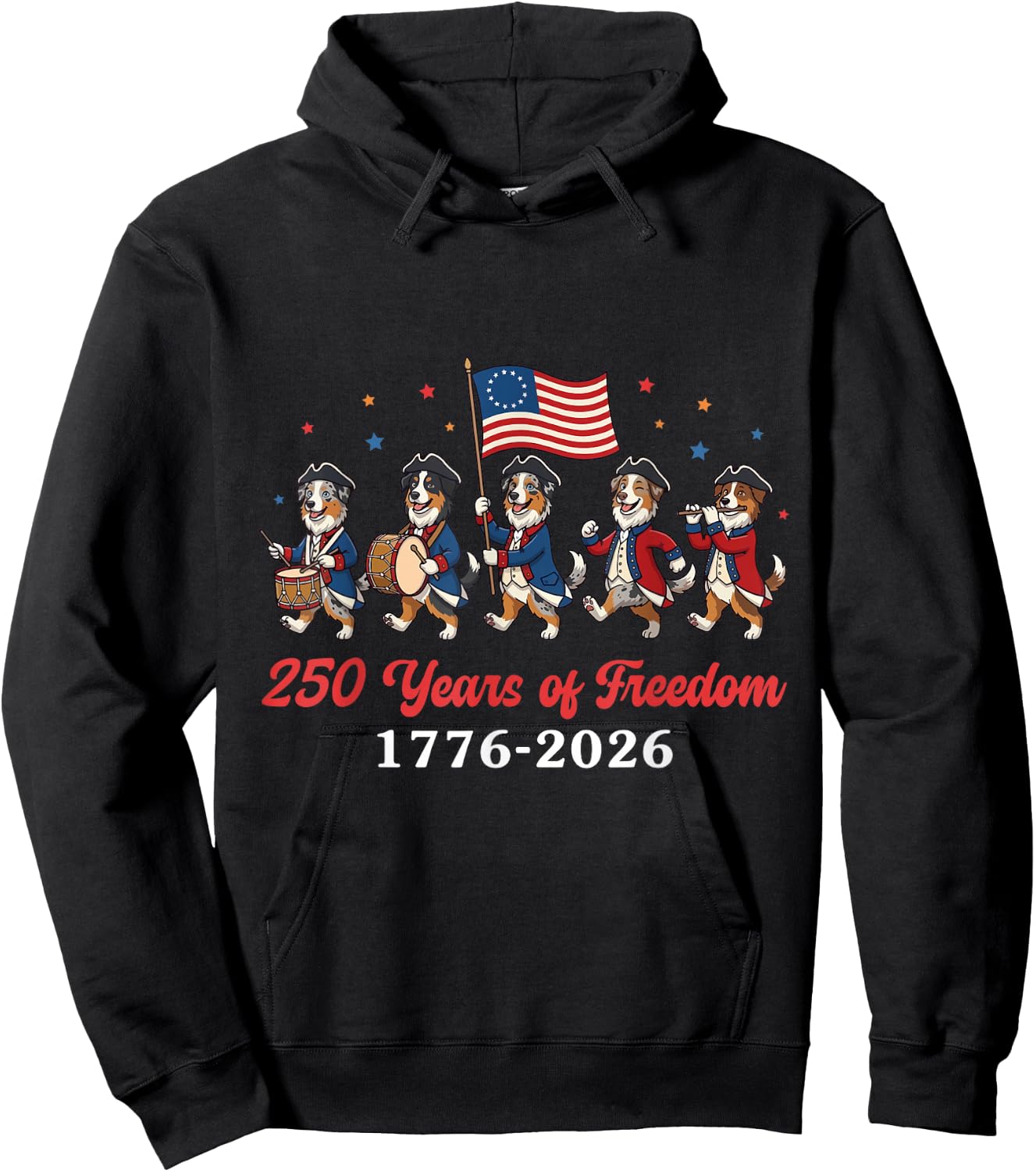 Australian Shepherd Dog 250 Yrs of Freedom 1776 2026 Patriot Hoodie - Hoodie | Black