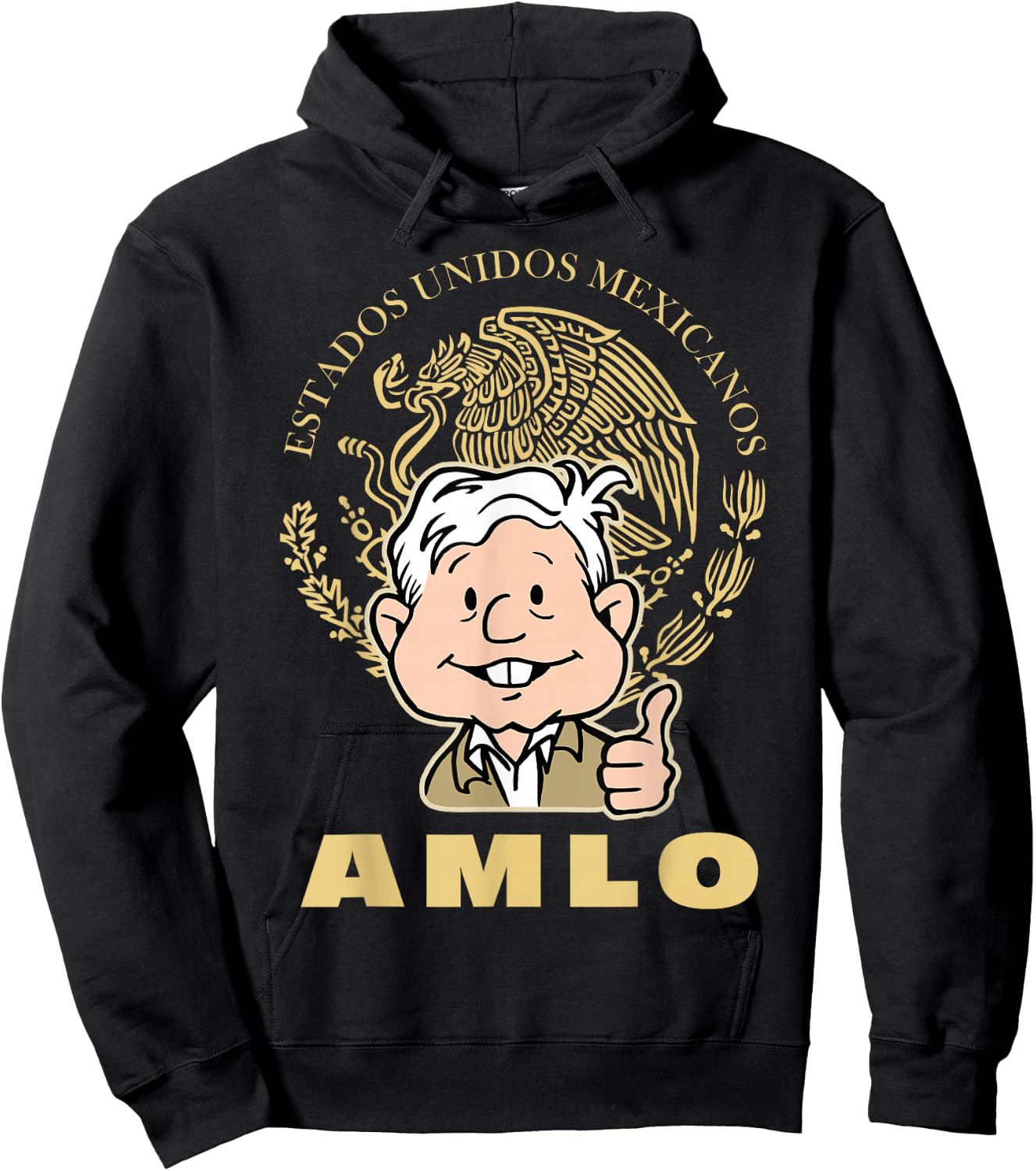 AMLO President With Mexican Escudo Nacional Amlito Cartoon Hoodie - Hoodie | Black