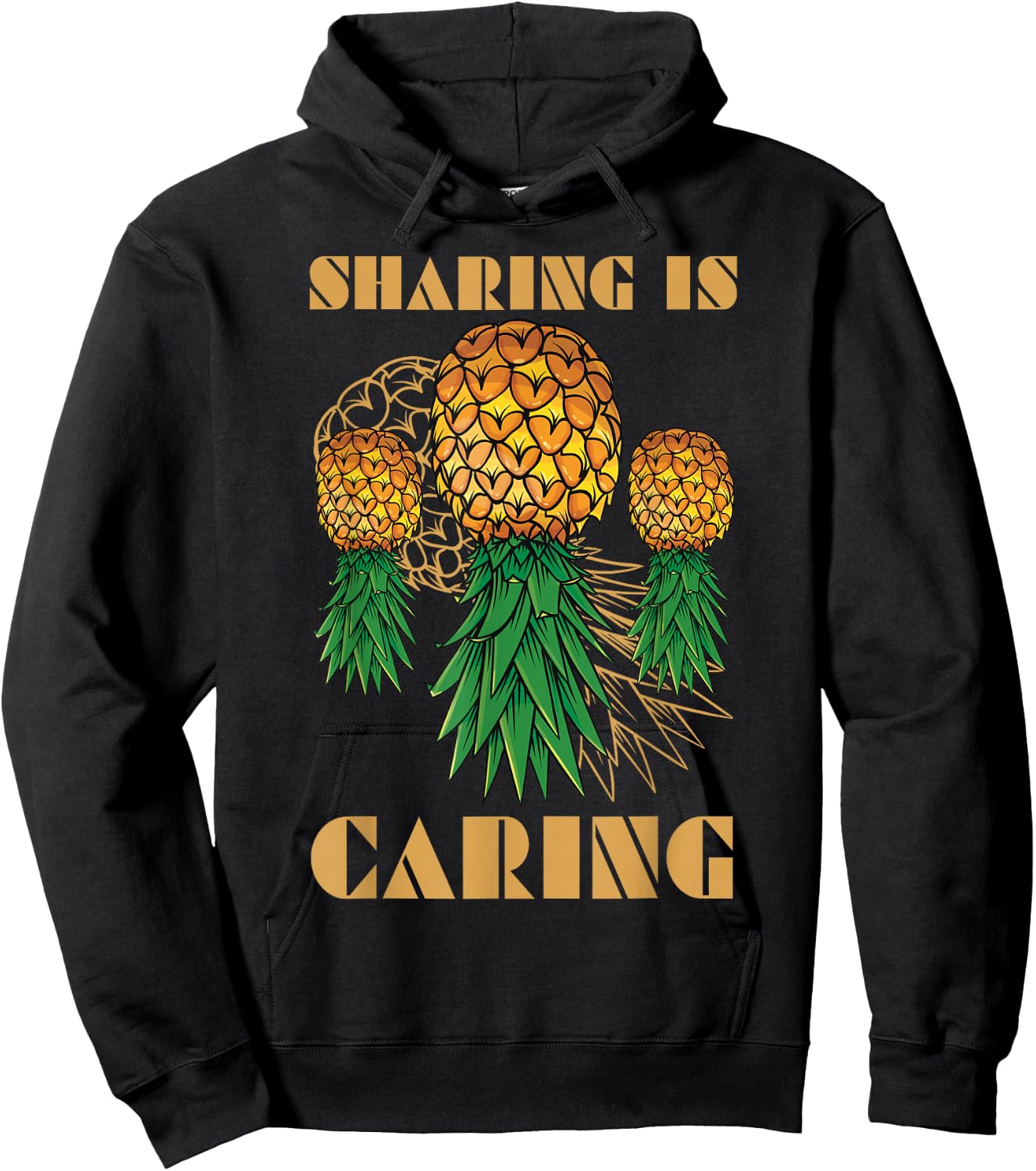 Upsidedown Pineapple Sharing Is Caring Hawaii Summer Fruit Hoodie - Hoodie | Black