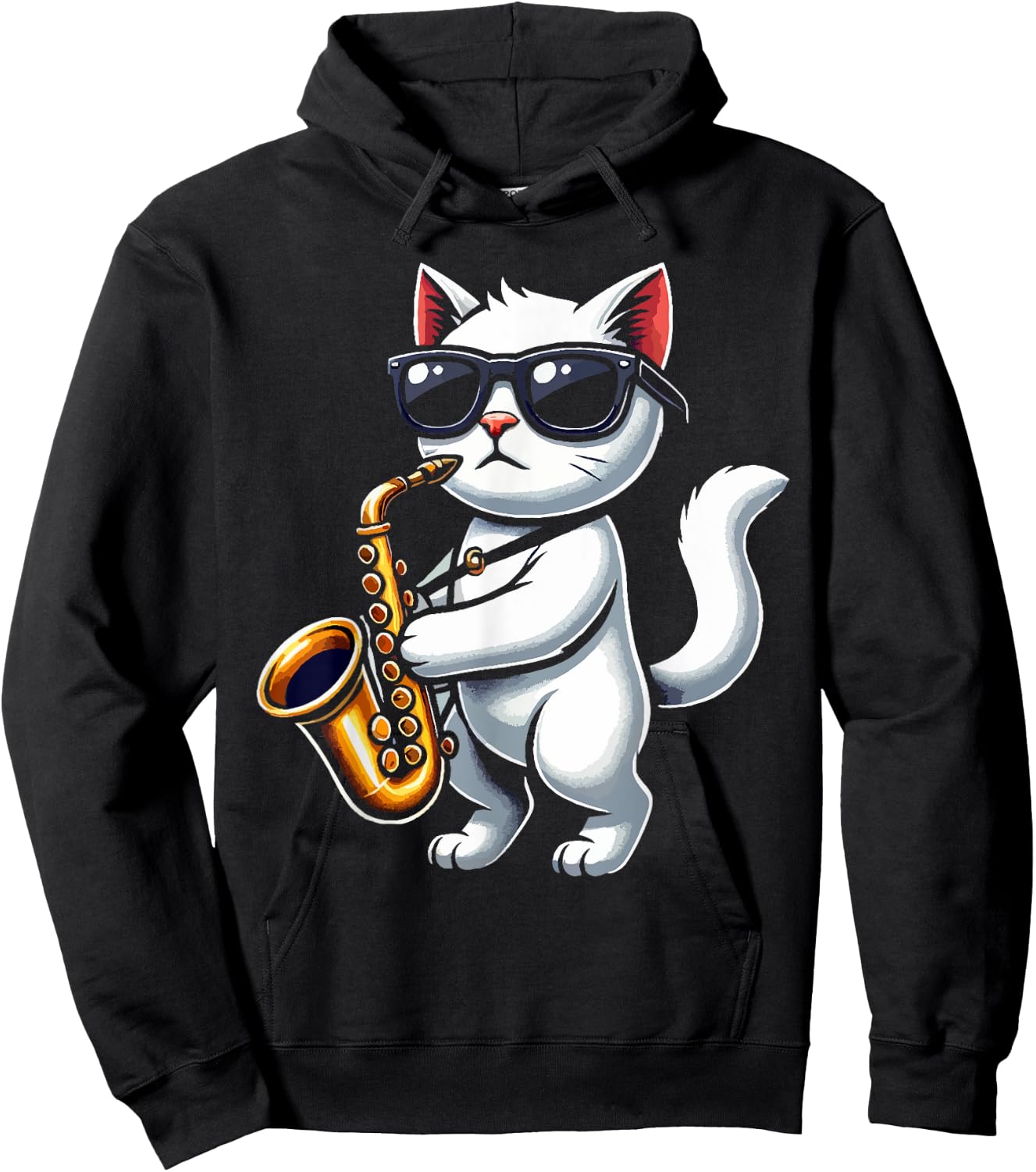 Funny Cat Wearing Sunglasses Playing Saxophone Hoodie - Hoodie | Black