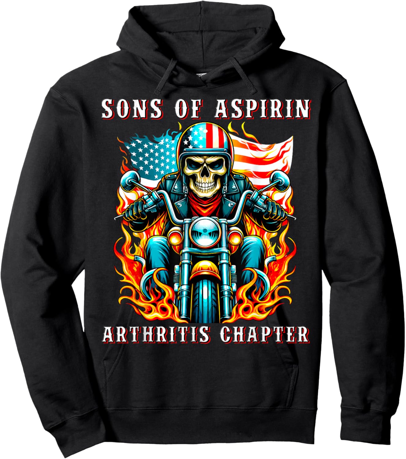 Sons of Aspirin Arthritis Chapter USA Flag Biker Motorcycle Men Hoodie - Hoodie | Black