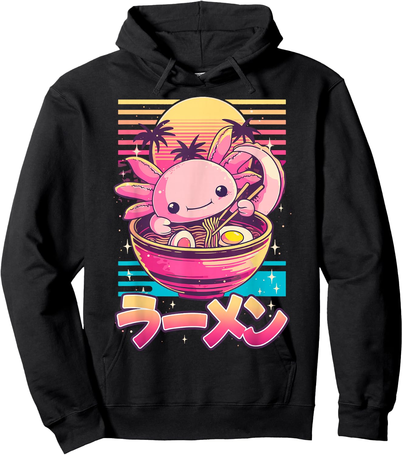 Adults Anime Retro Kawaii Axolotl Ramen Hoodie - Hoodie | Black