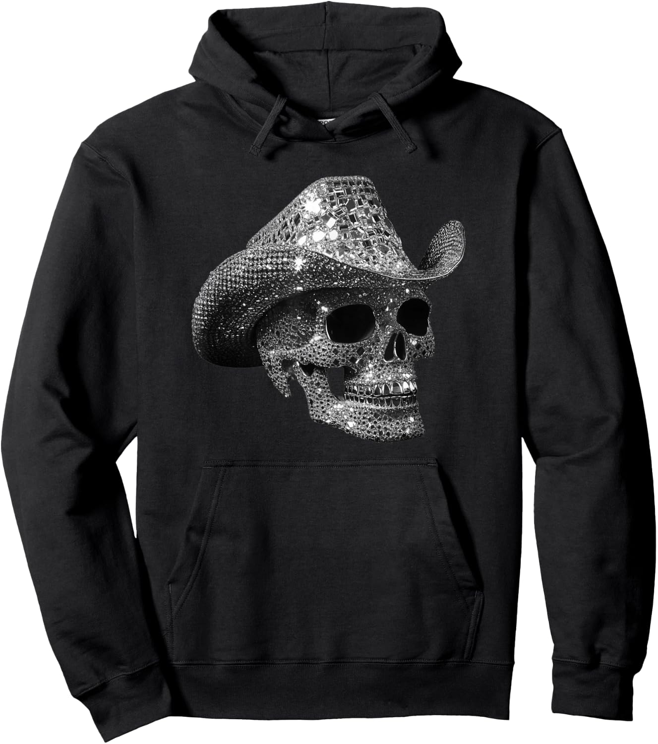 Diamond Skull with Cowboy Hat , black Hoodie - Hoodie | Black