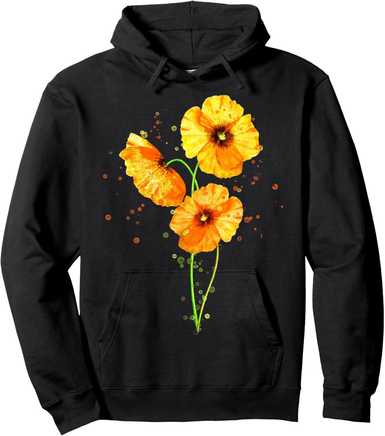 California Poppies Watercolor Flowers Wildflowers Orange Hoodie - Hoodie | Black