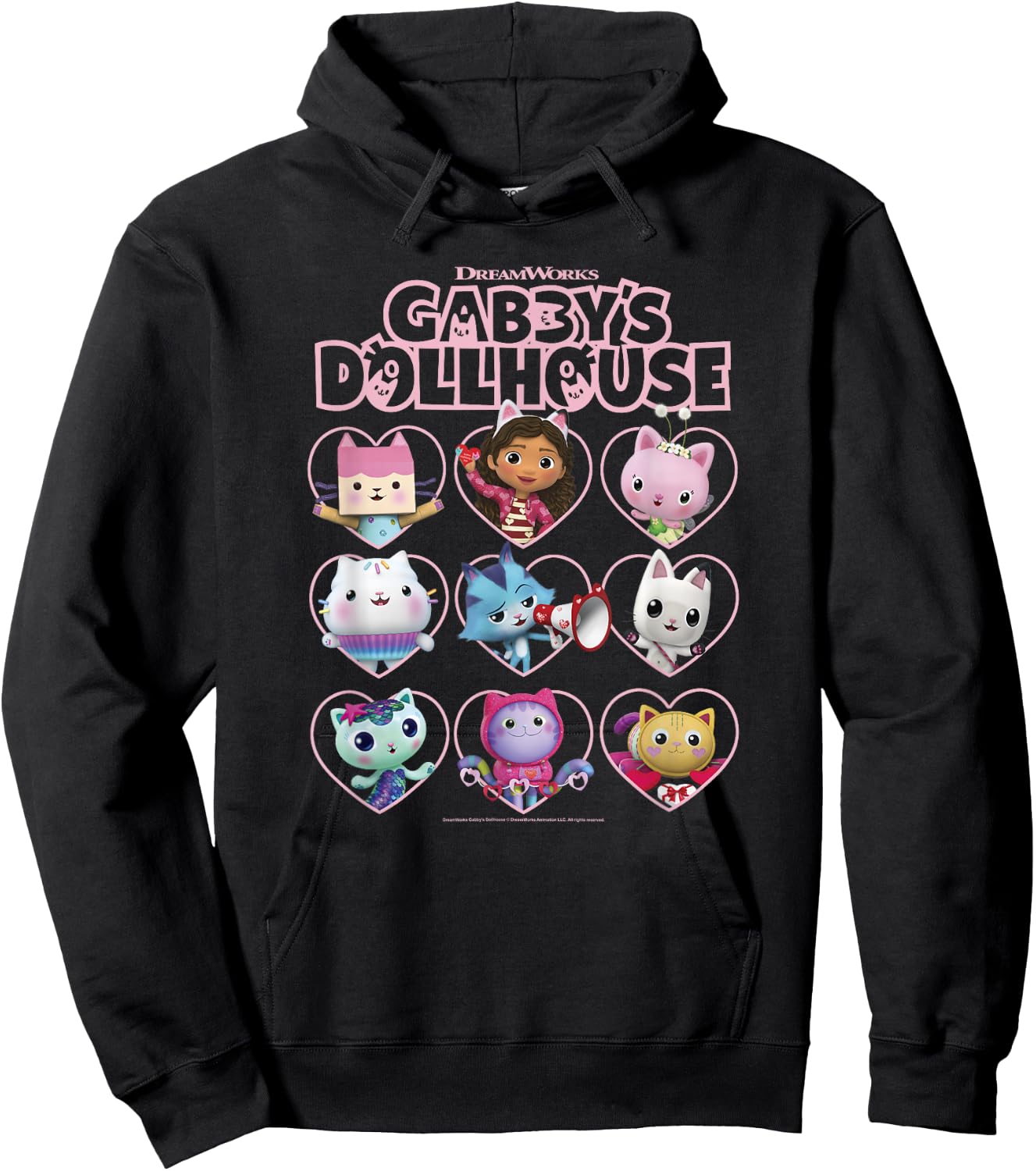 Children's DreamWorks Gabby's Dollhouse Valentine's Day Group Shot , black Hoodie - Hoodie | Black