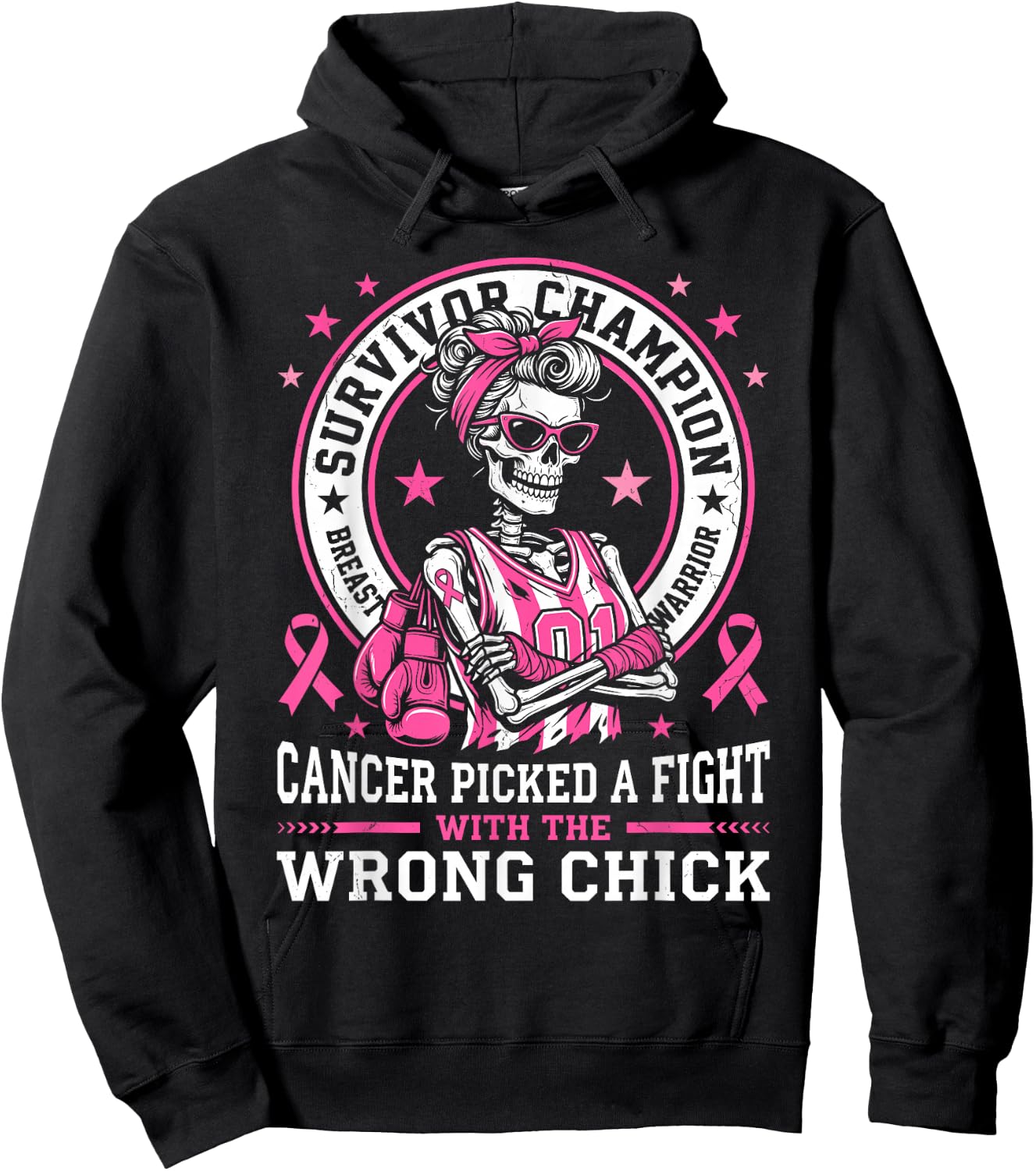 Cancer Picked A Fight with The Wrong Chick Breast Cancer Gag Hoodie - Hoodie | Black
