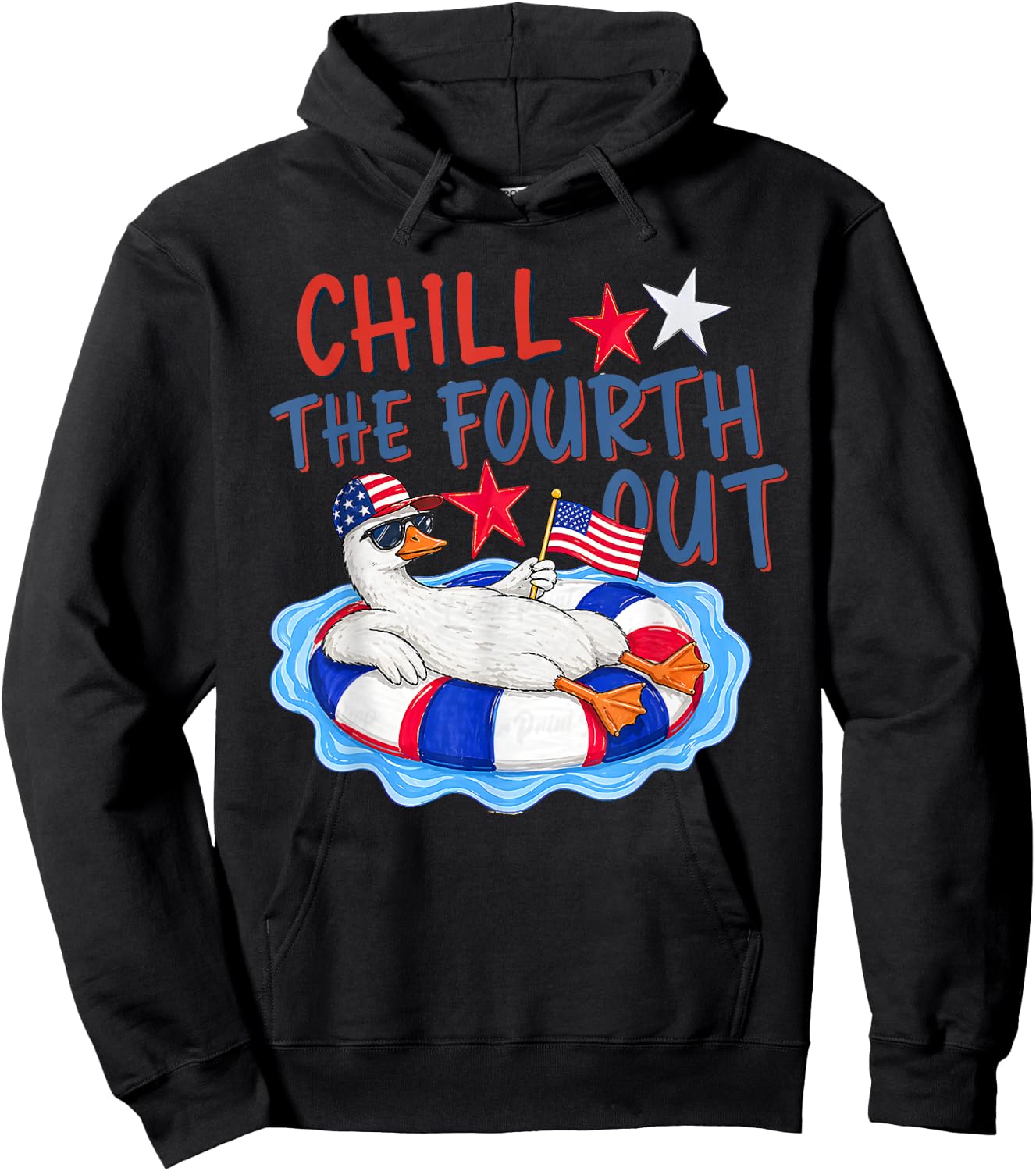 Striped Chill the Fourth Out American Flag Goose 4Th of July Hoodie - Hoodie | Black