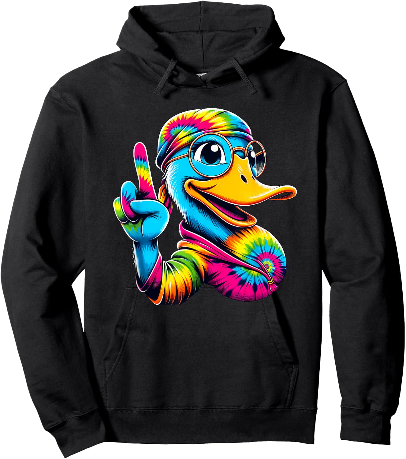 Peace Sign Tie Dye Duck Hoodie - Hoodie | Black