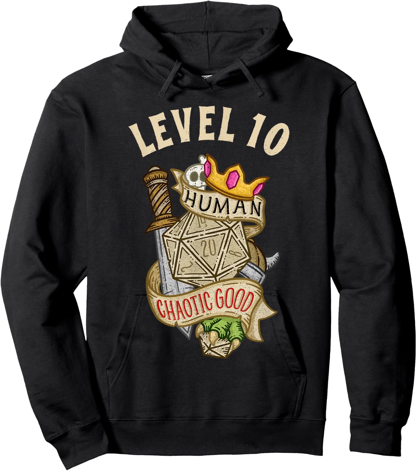 Level 10 Human Chaotic Good RPG Gamer Boys Kids Hoodie - Hoodie | Black