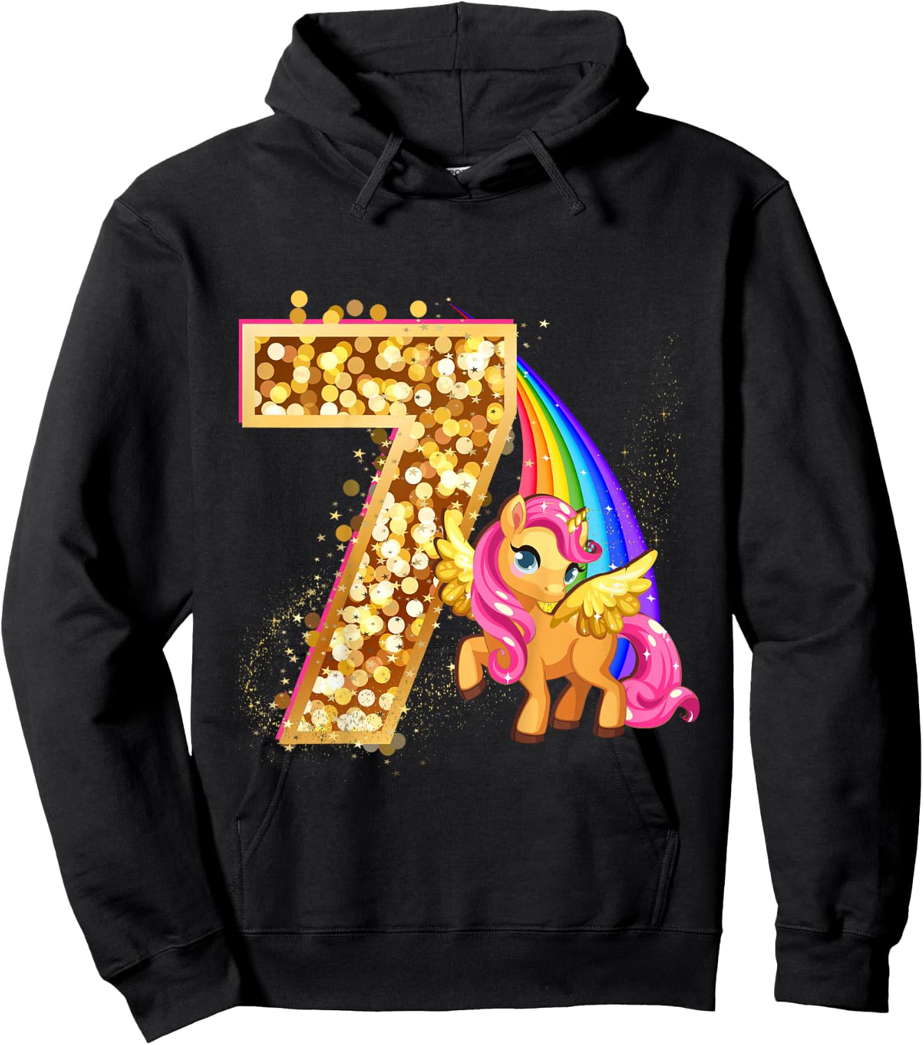 "Ich Bin 7" süßes Einhorn Geburtstag für Mädchen Hoodie - Hoodie | Black