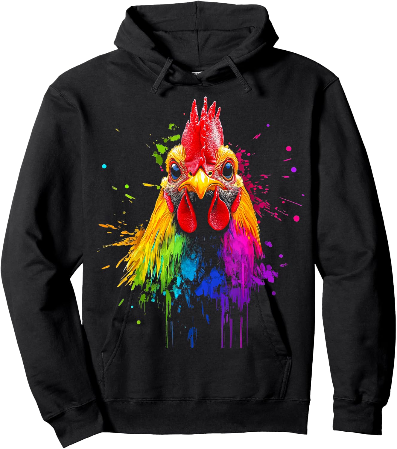 Design With A Rooster On It Rainbow Rooster On A Hoodie - Hoodie | Black