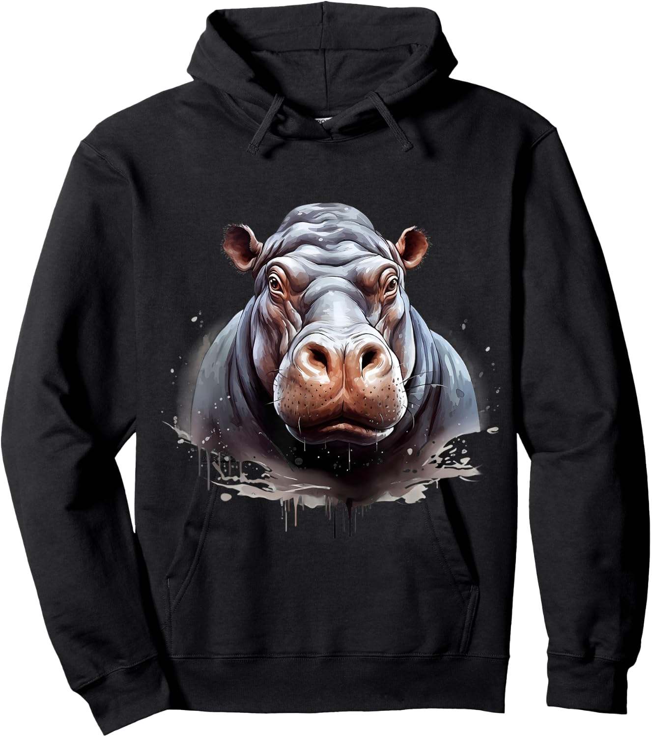 Hippo Portrait Hippopotamus Motif Wildlife Splash Artwork Hoodie - Hoodie | Black