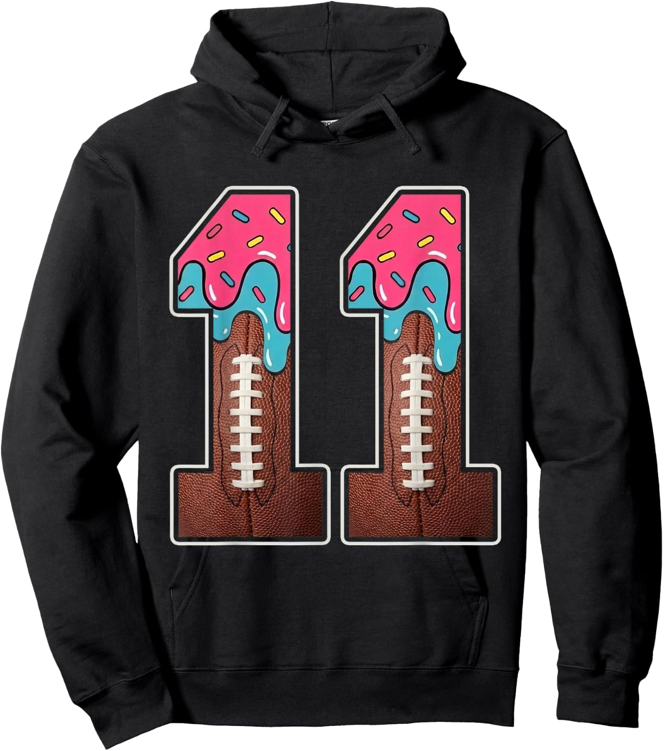11th Birthday Boy American Football Ice Cream Drip 11 Year Hoodie - Hoodie | Black