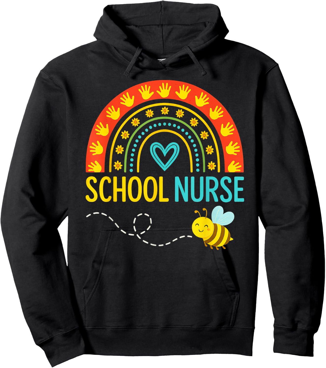 School Nurse Bee Rainbow Handprint Art Hoodie - Hoodie | Black