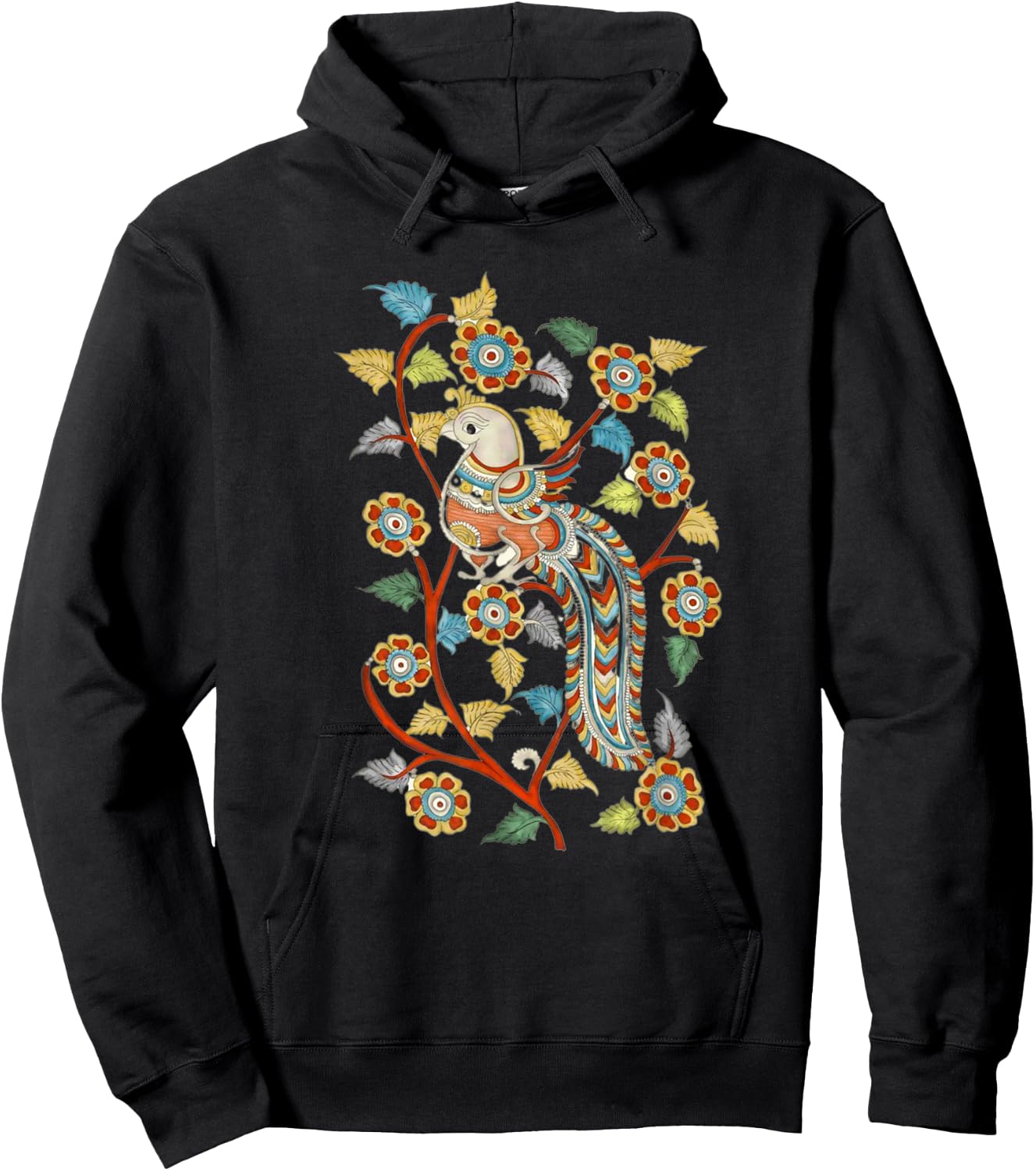 Kalamkari Peacock Hoodie - Hoodie | Black