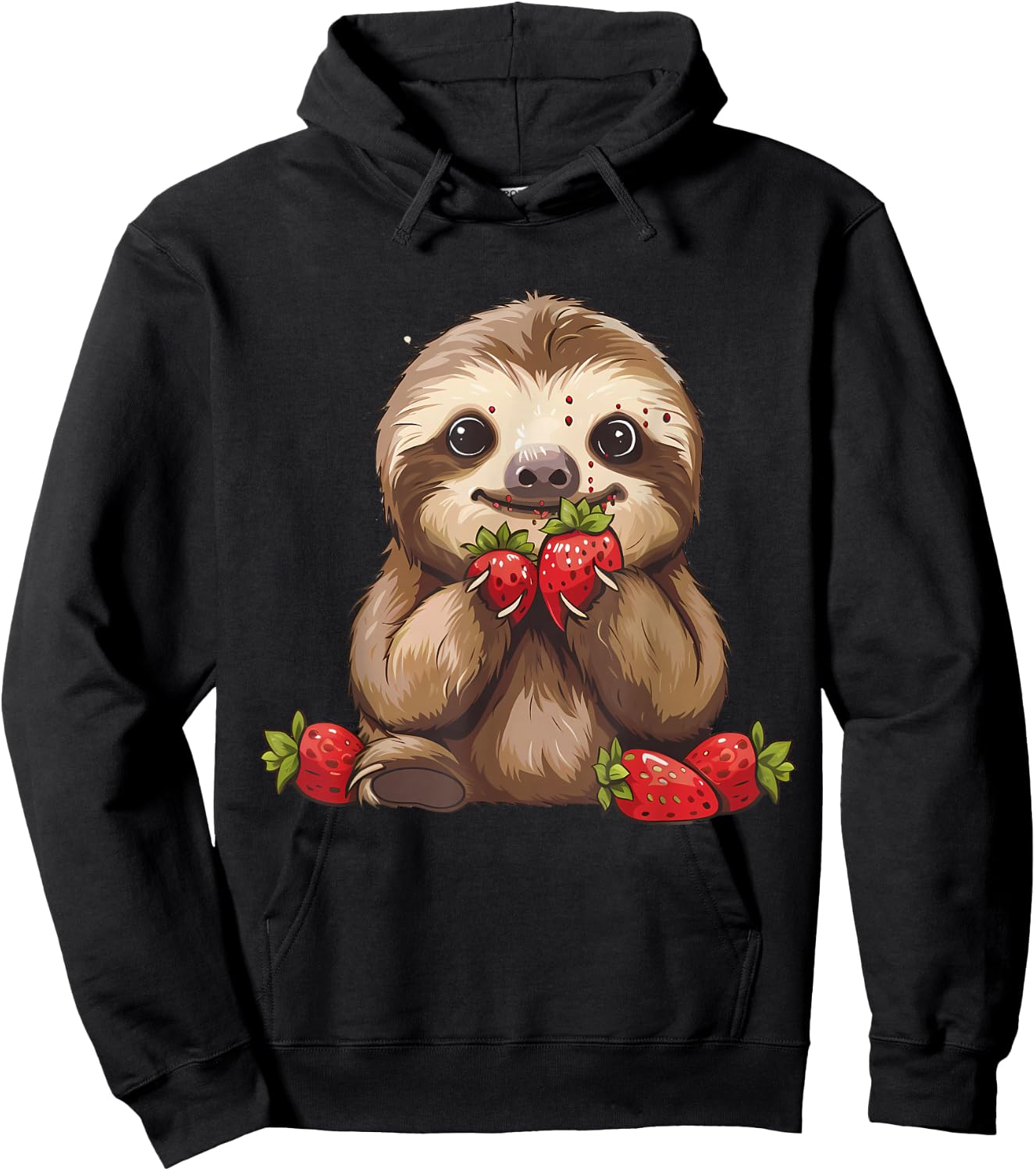 Strawberry Sloth Drawing Artwork Strawberries Cute Sloth Hoodie - Hoodie | Black