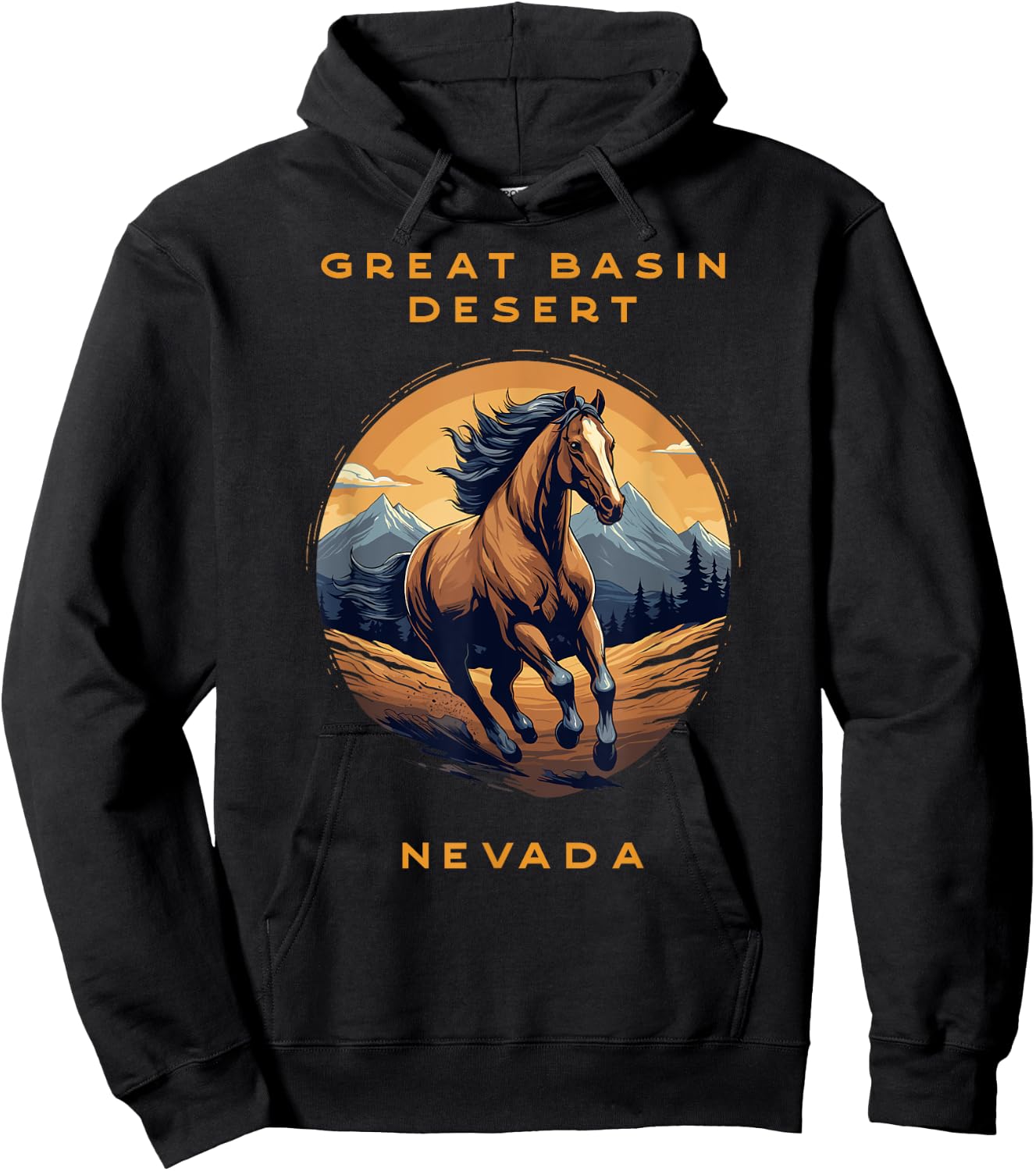 Great Basin Desert Nevada Wild Mustang Horse Hoodie - Hoodie | Black
