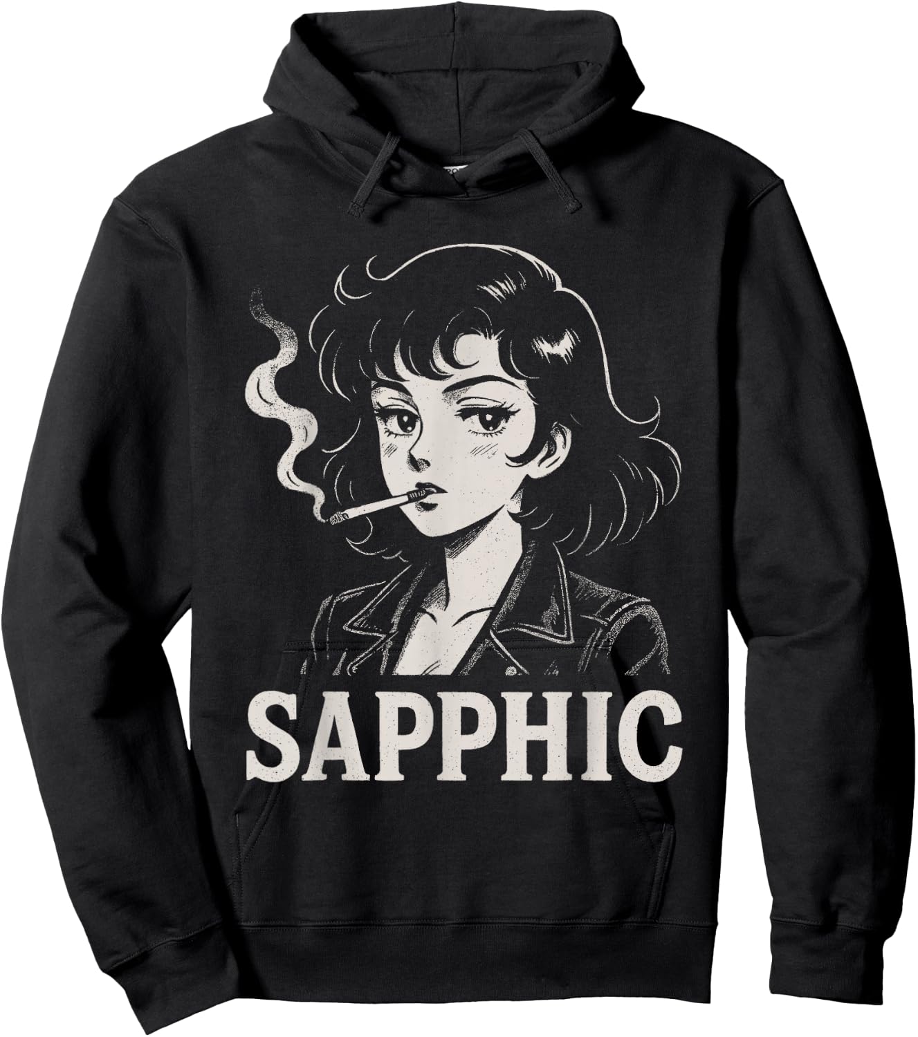 Sapphic Retro Anime Lesbian Aesthetic Funny Hoodie - Hoodie | Black