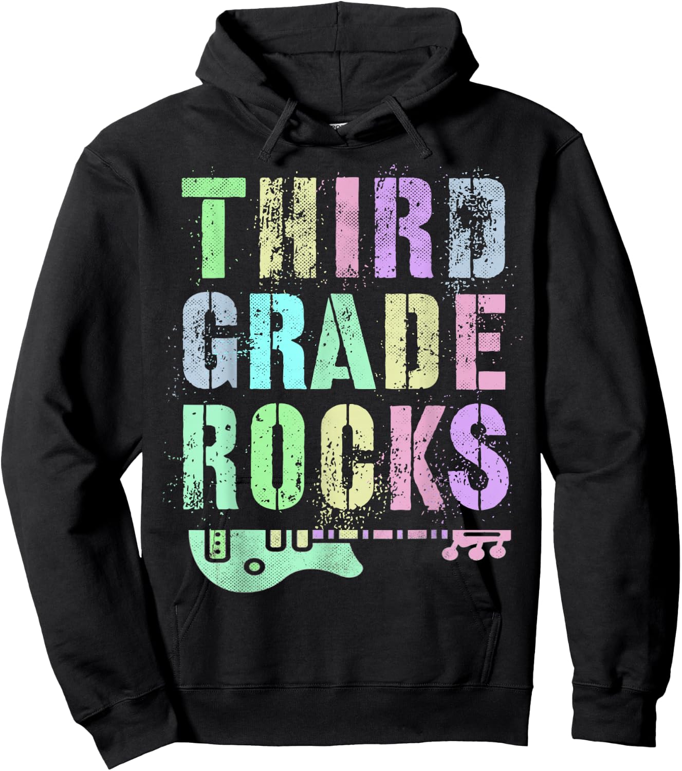 Retro THIRD GRADE ROCKS Student Rockstar Teacher 3rd Grader Hoodie - Hoodie | Black